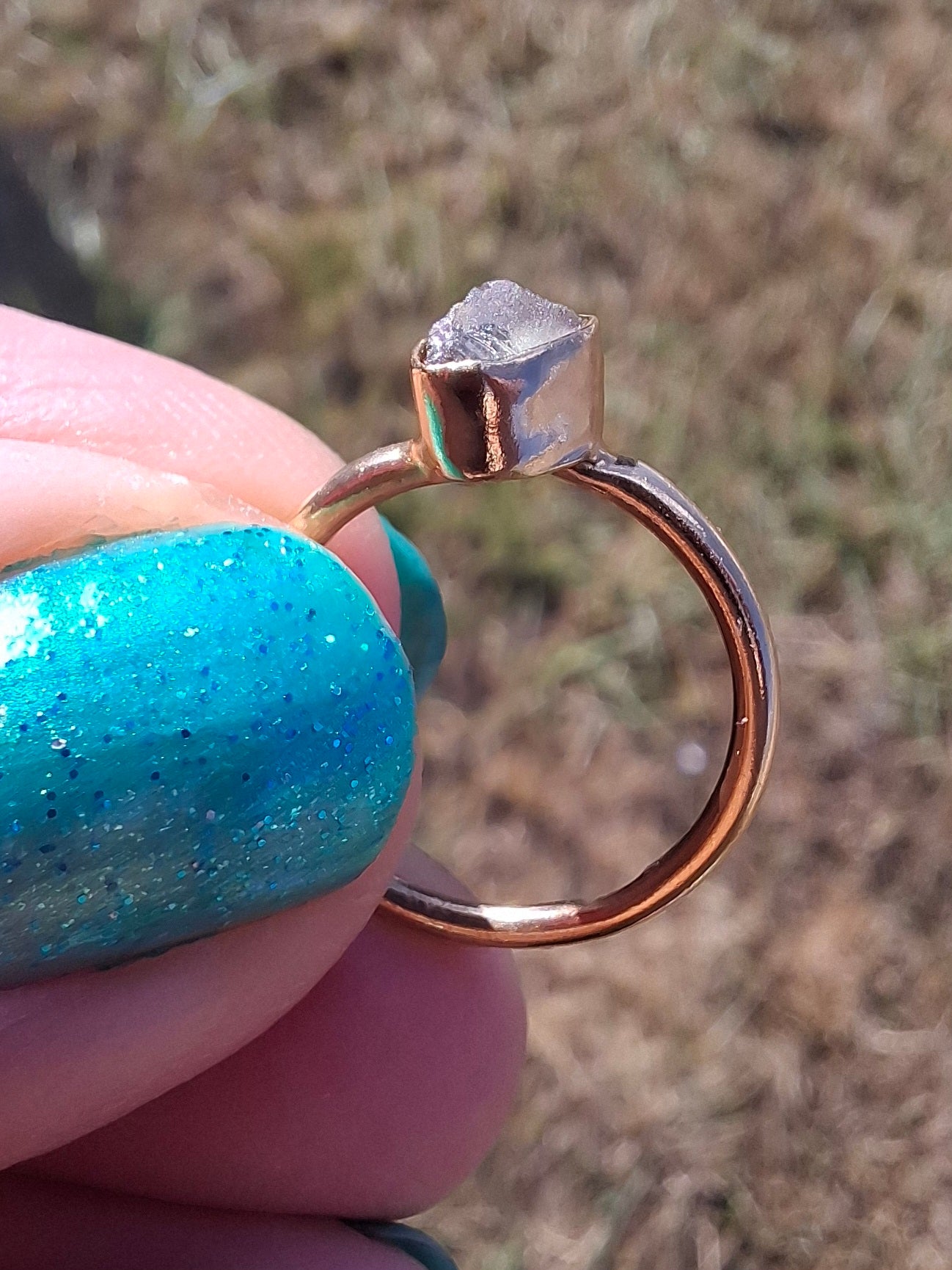 Moldavite Ring, 14K GOLD Plated, size large G / small H, Tektite (Ref: R334)