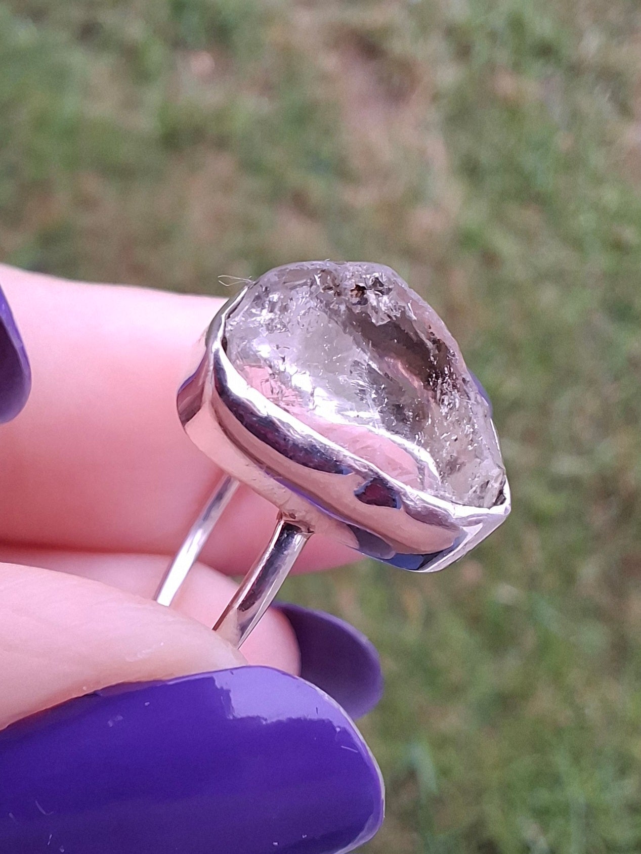 Libyan Desert Glass Ring, size large P, 925 Silver, Tektite (Ref: LR28)