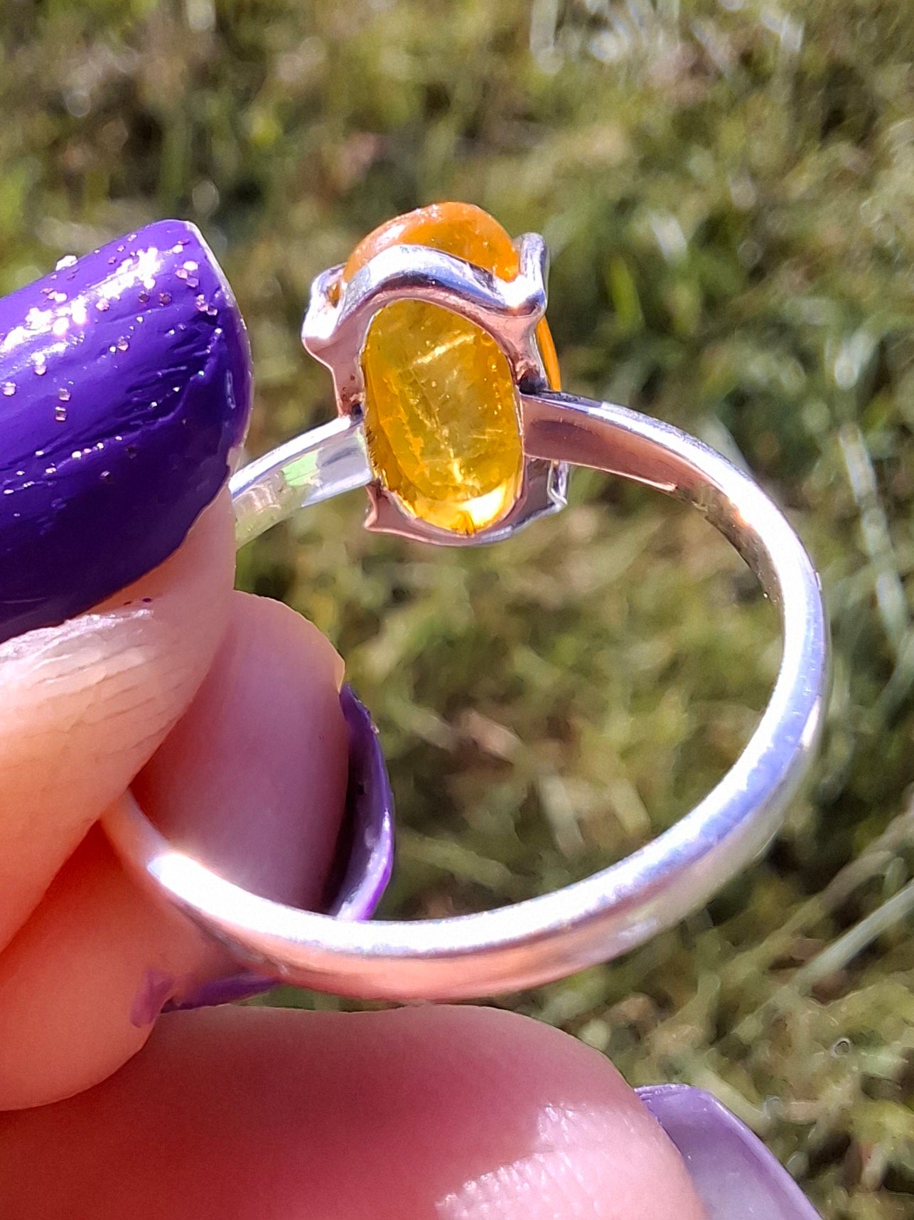 Baltic Amber Ring, size O, 925 Silver, Fossil (Ref: AR11)