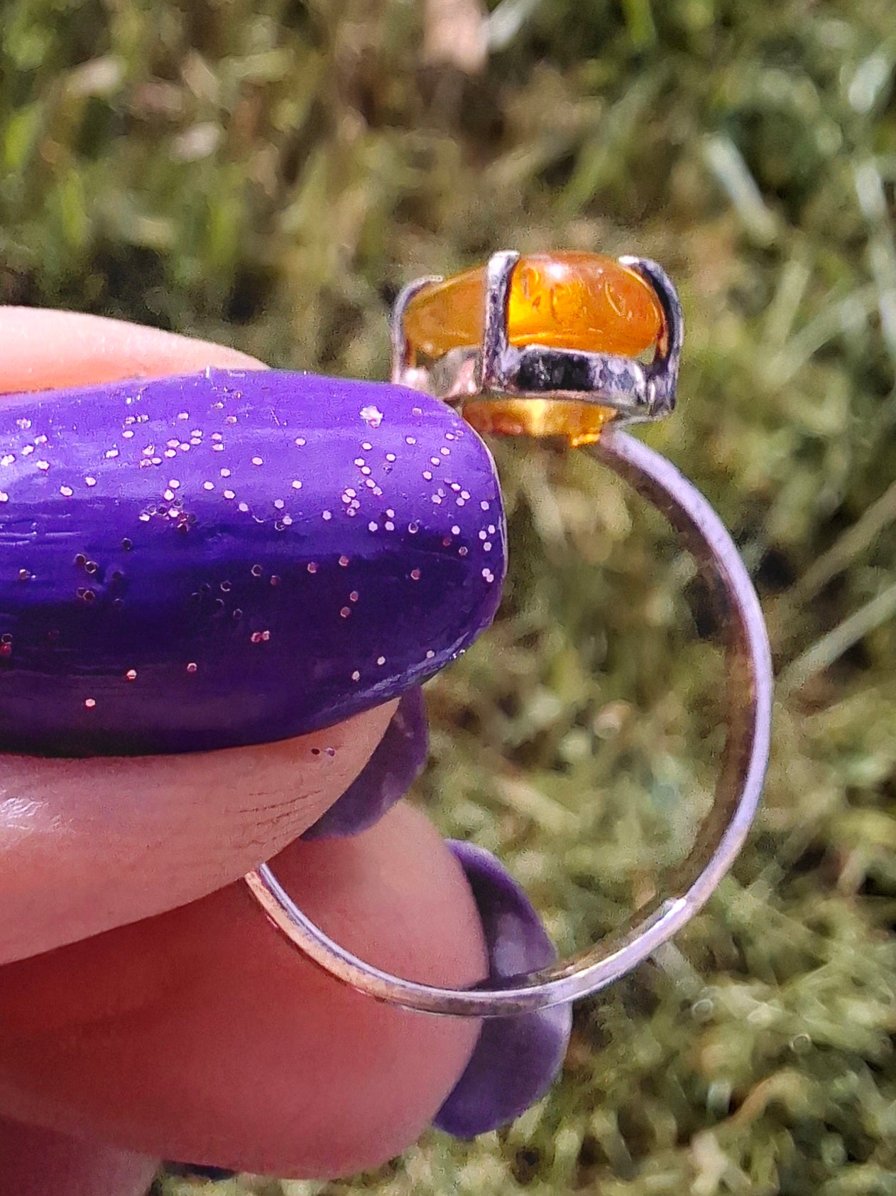 Baltic Amber Ring, size large T, 925 Silver, Fossil (Ref: AR18)