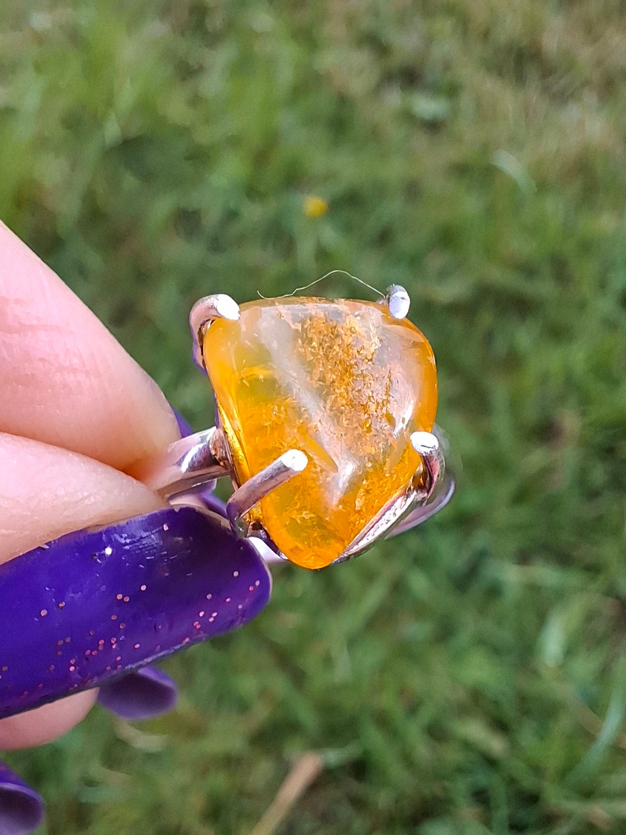 Baltic Amber Ring, size large M, 925 Silver, Fossil (Ref: AR6)