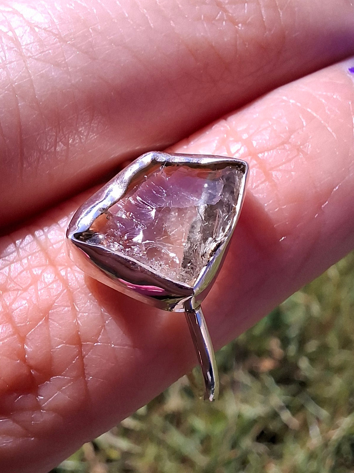 Libyan Desert Glass Ring, size T, 925 silver, Tektite (Ref: LR49)