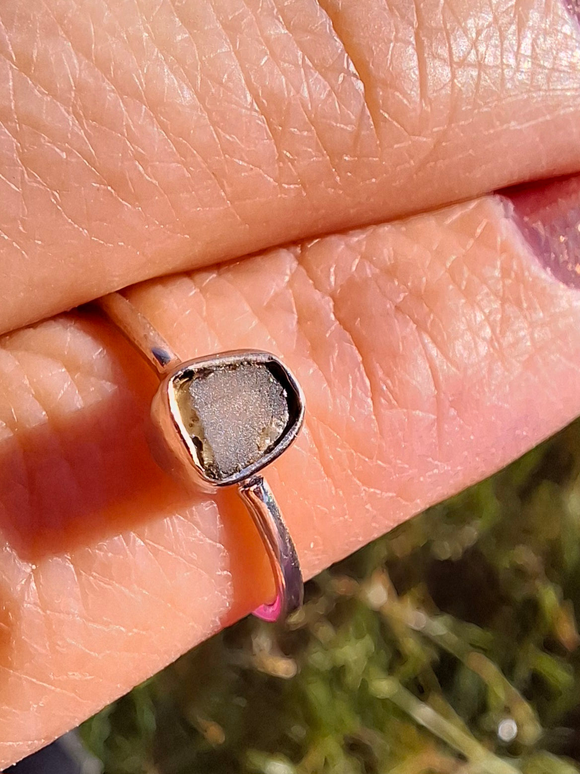 Moldavite Ring, size small L, 925 Silver, Tektite (Ref: R63)