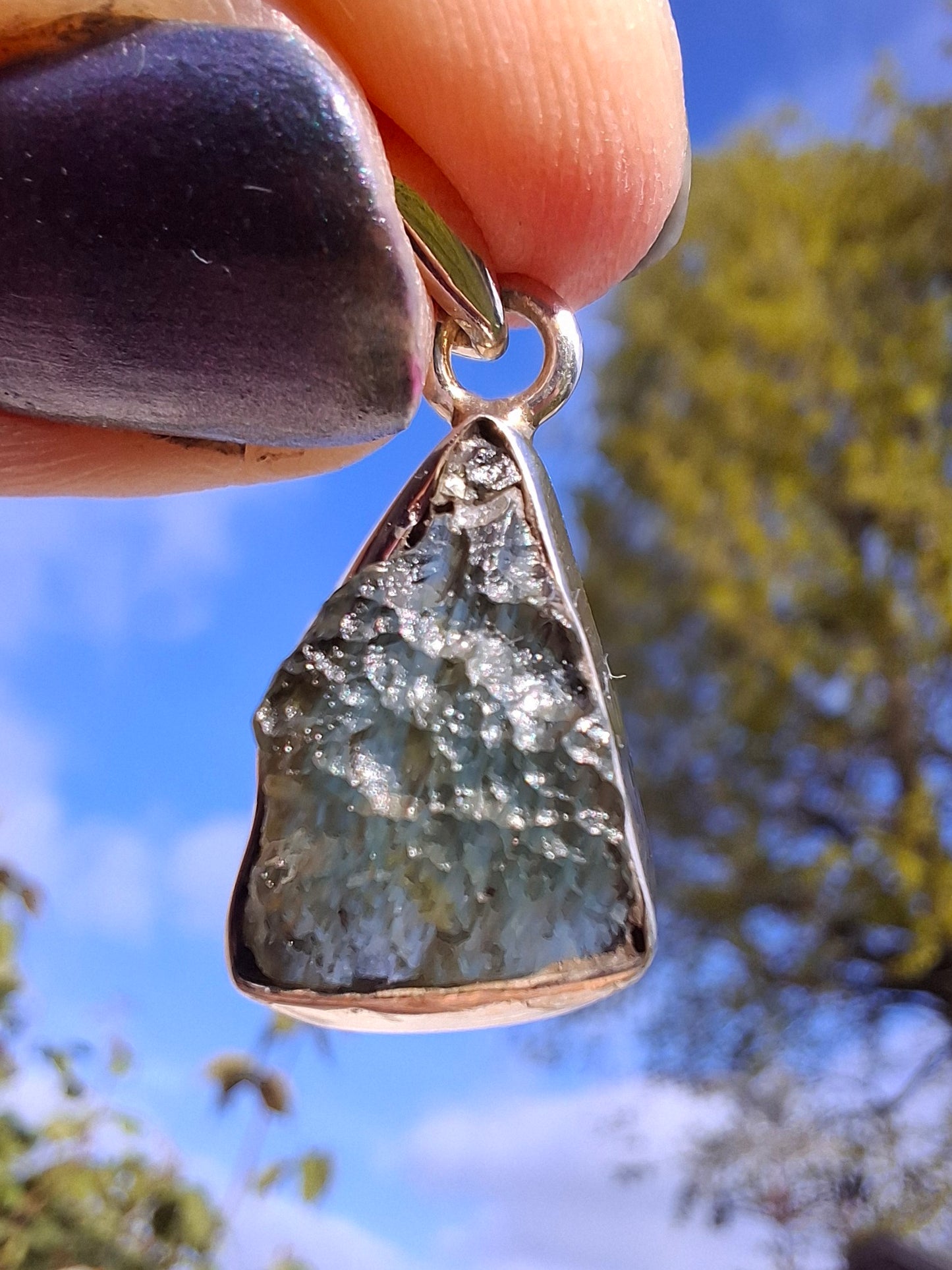 Moldavite Pendant, 925 Silver, Tektite (Ref: P12)