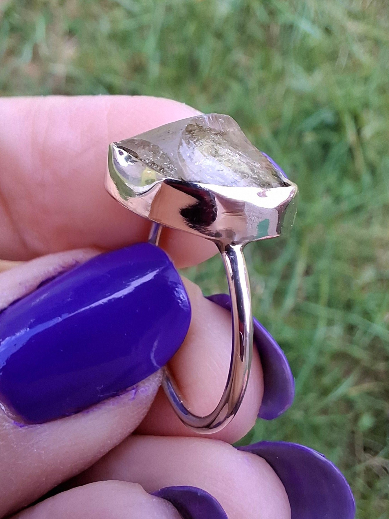 Libyan Desert Glass Ring, size small L, 925 Silver, Tektite (Ref: LR14)
