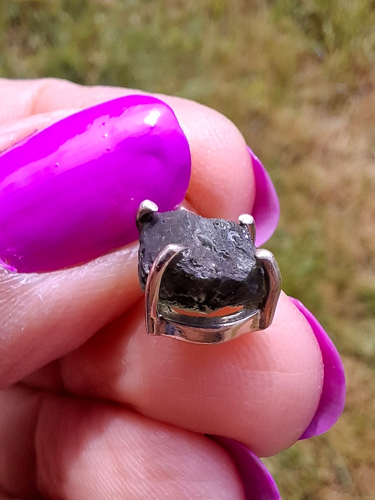 Moldavite Claw Pendant, 925 Silver, Tektite (Ref: P17)