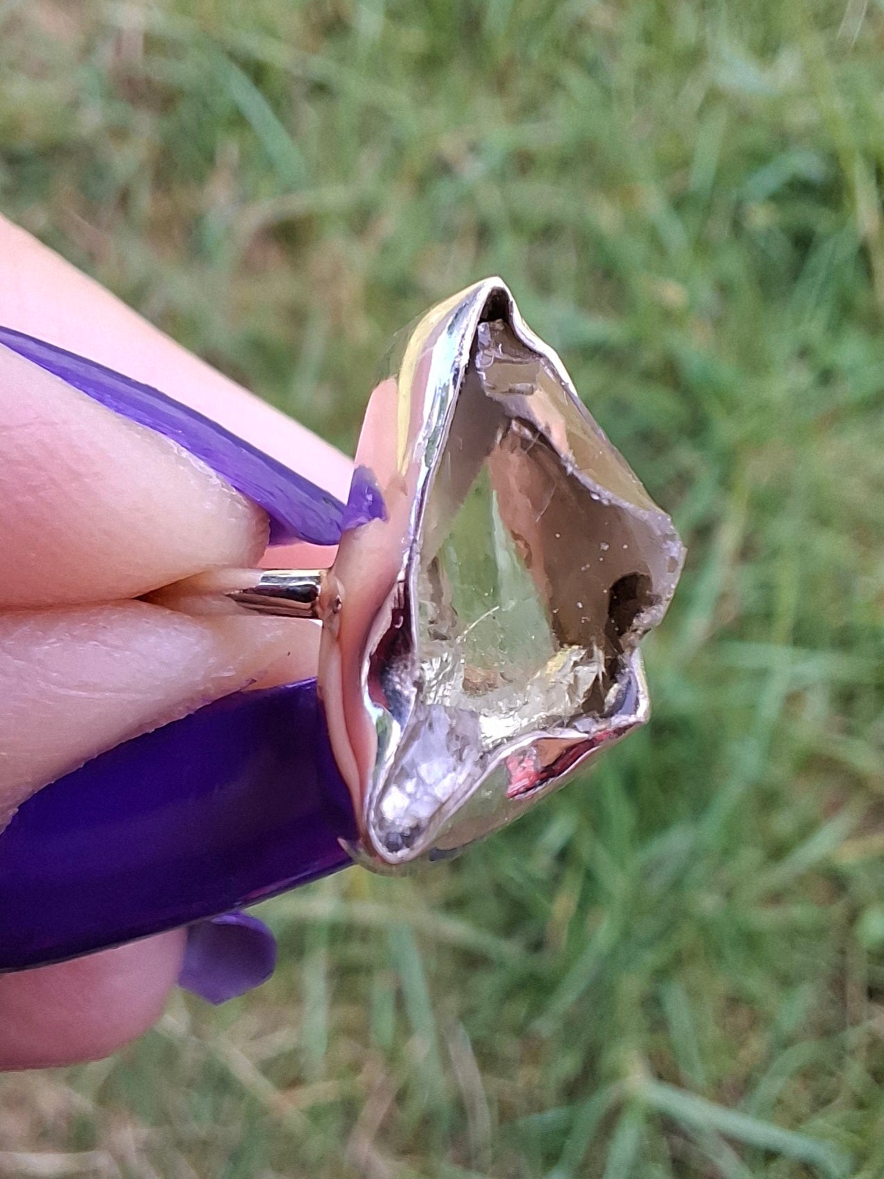 Libyan Desert Glass Ring, size large G, 925 Silver, Tektite (Ref: LR4)