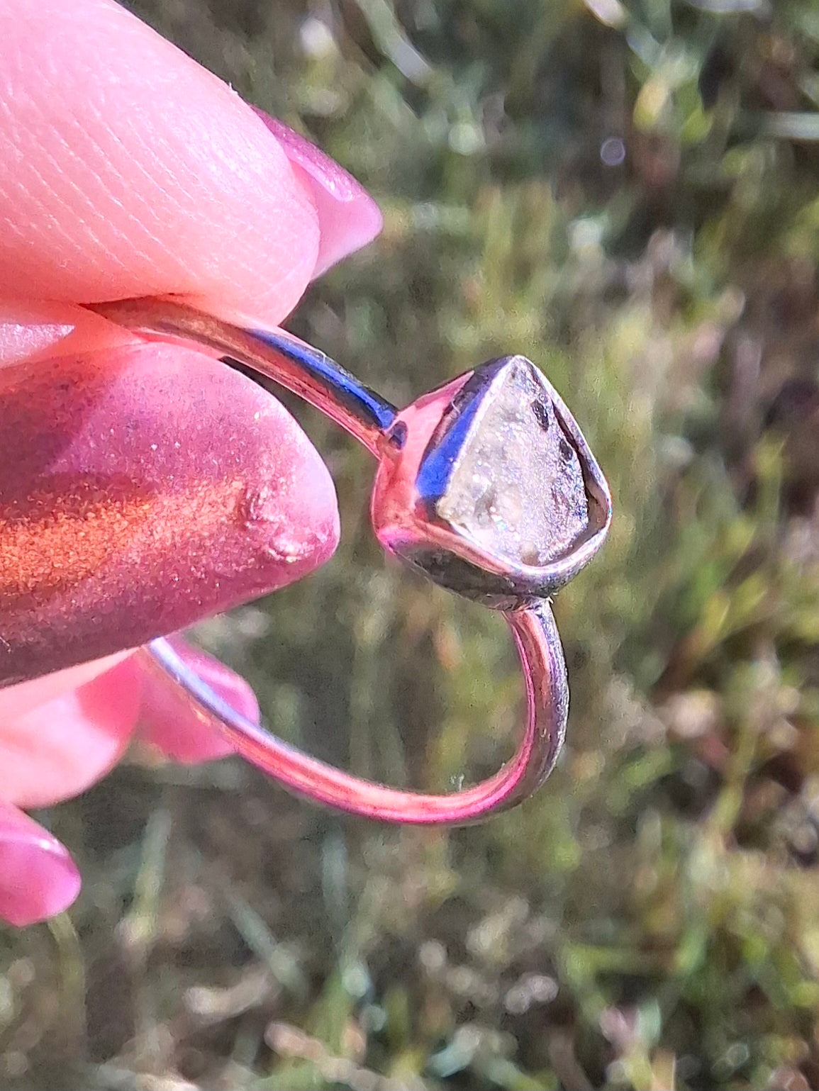 Moldavite Ring, size small S, 925 Silver, Tektite (Ref: R68)