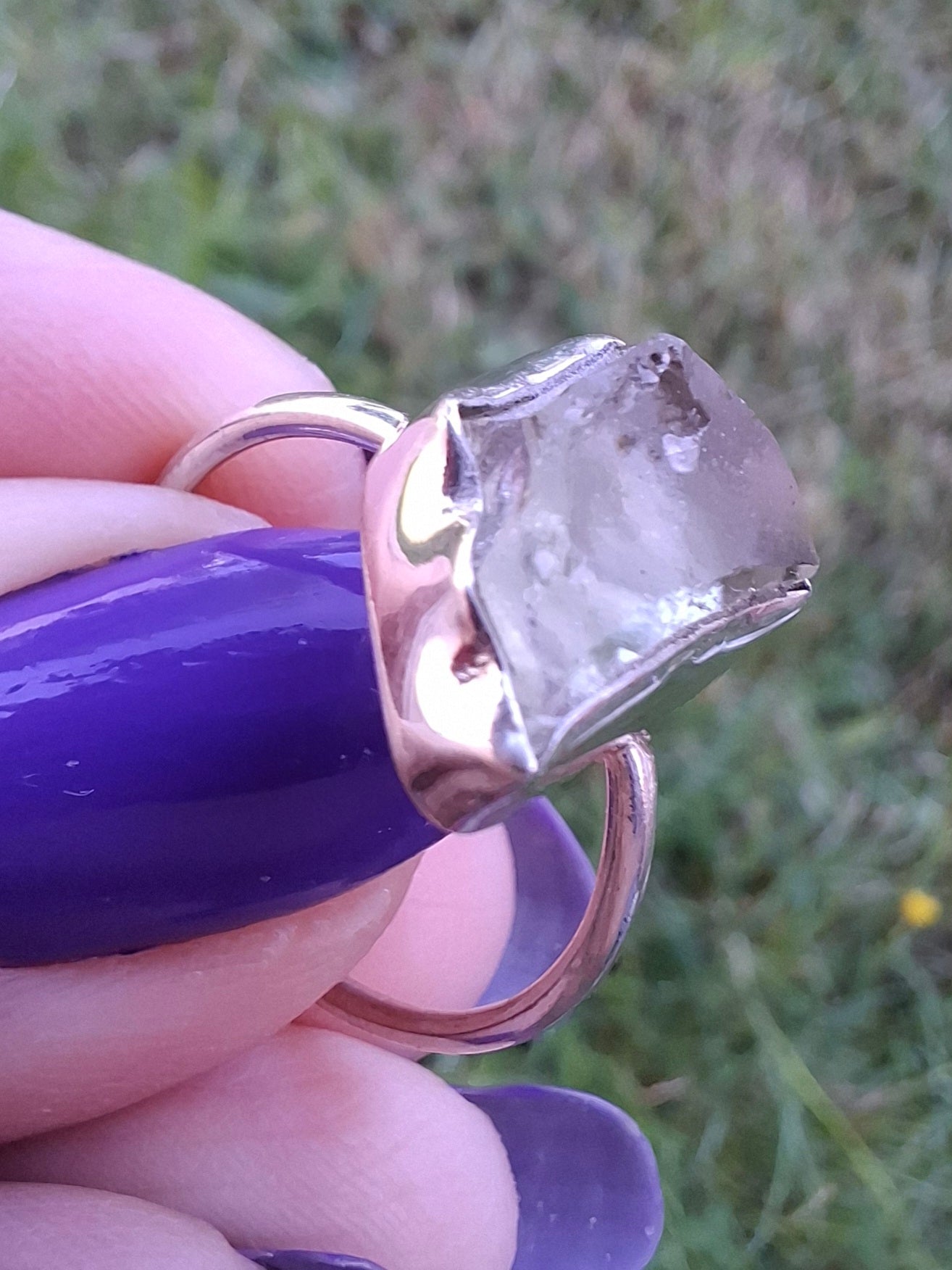 Libyan Desert Glass Ring, size large O, 925 Silver, Tektite (Ref: LR37)