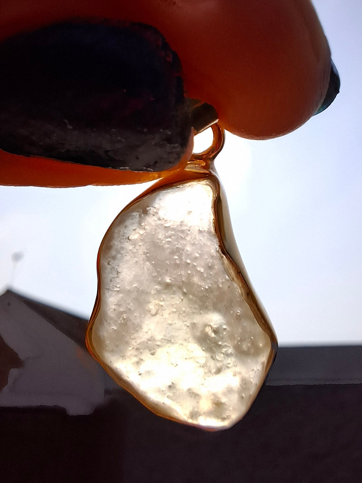 Libyan Desert Glass Pendant, 14K GOLD Plated, Tektite (Ref: LP115)