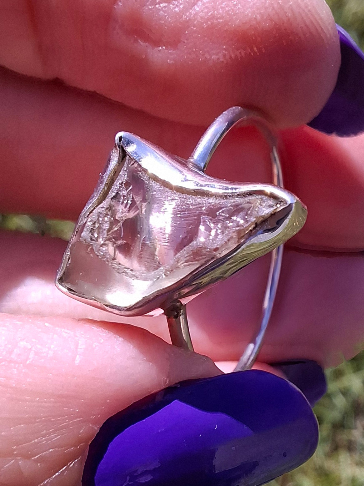 Libyan Desert Glass Ring, size large W, 925 Silver, Tektite (Ref: LR62)