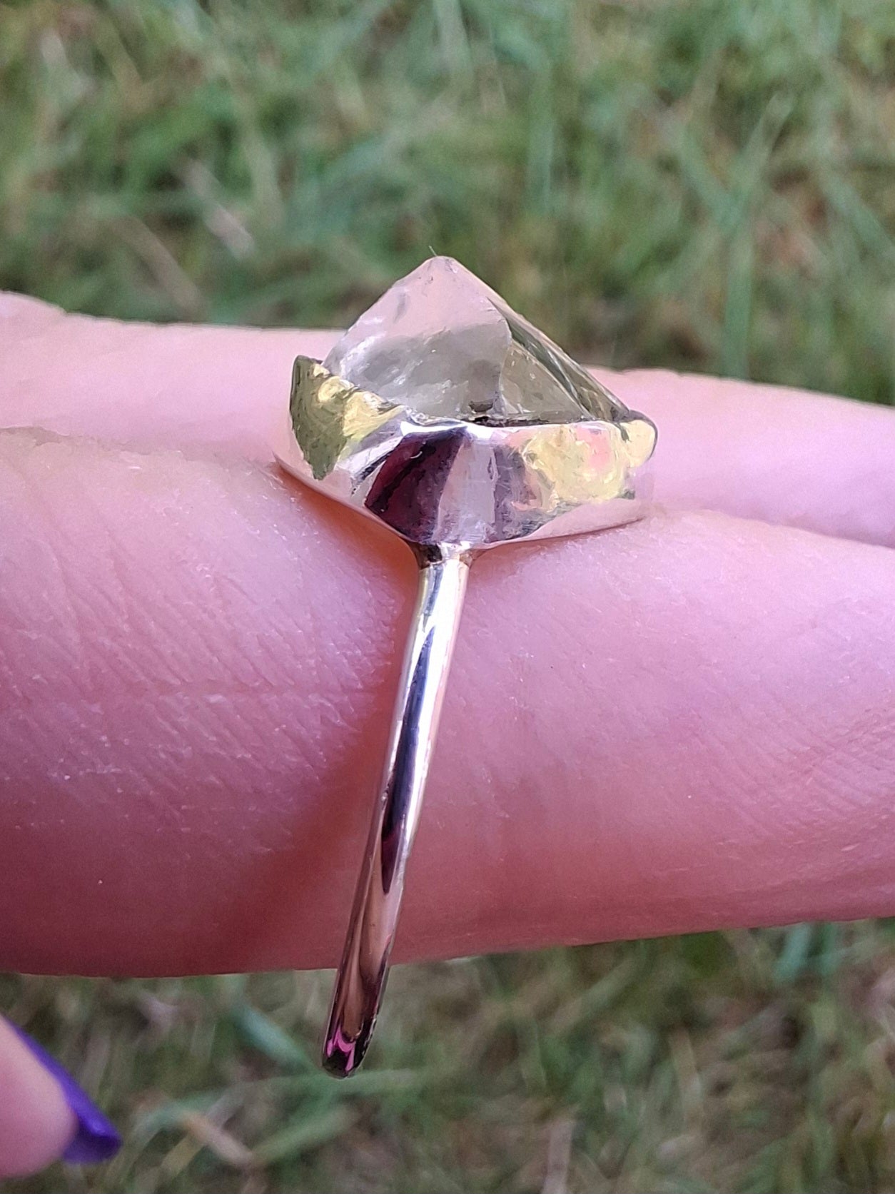 Libyan Desert Glass Ring, size small M, 925 Silver, Tektite (Ref: LR19)