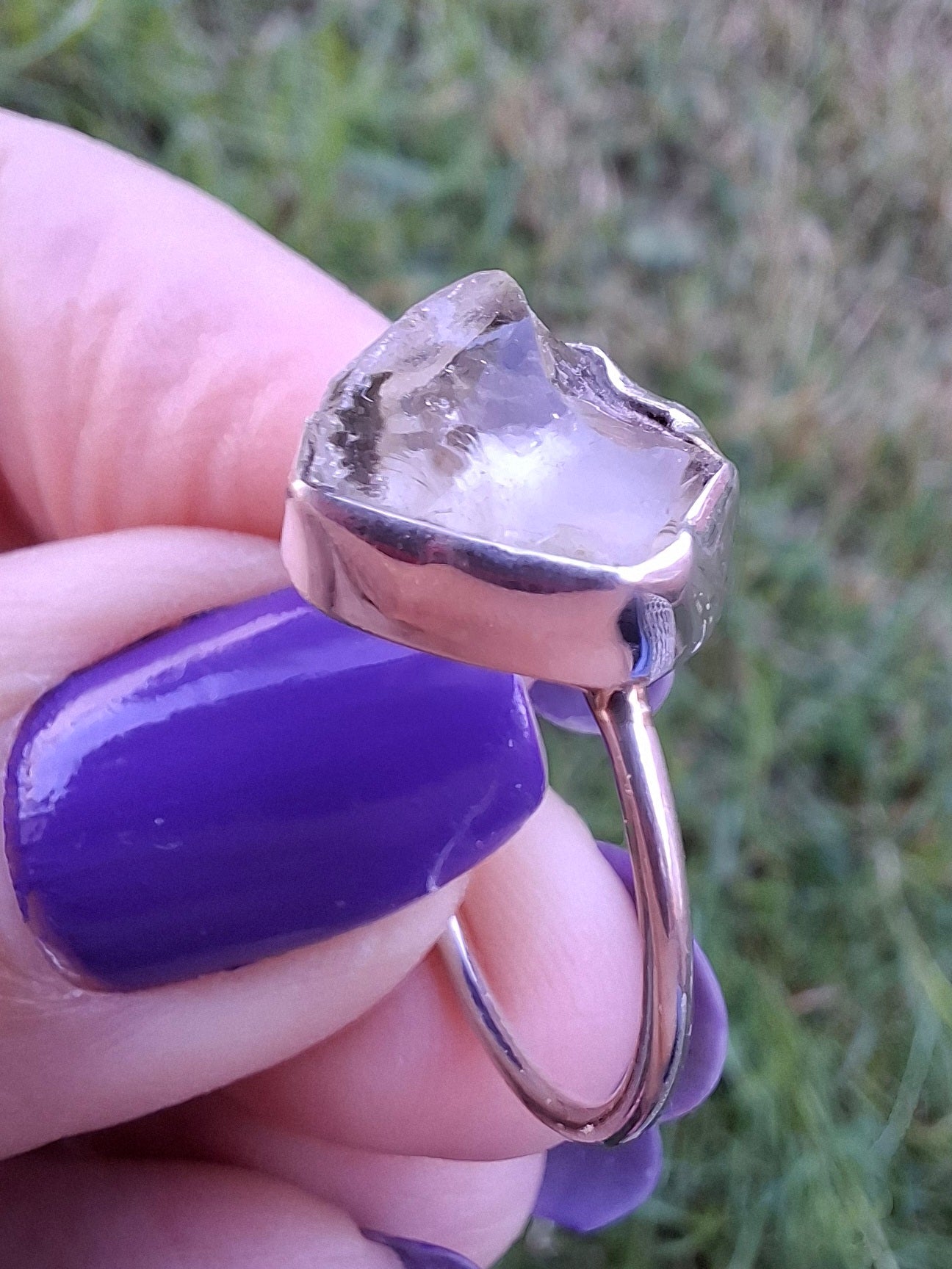 Libyan Desert Glass Ring, size small R, 925 Silver, Tektite (Ref: LR38)
