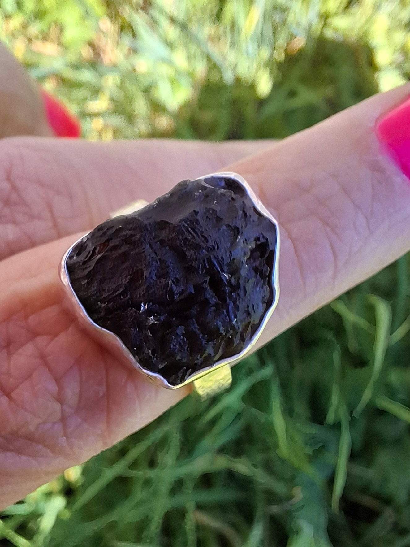 Moldavite Ring, size K, 925 Silver, Tektite (Ref: R300)