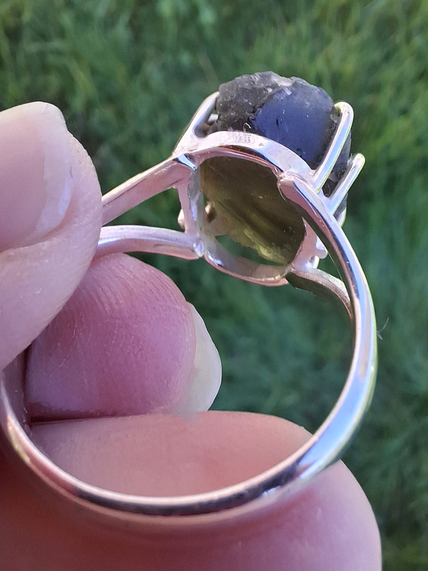 Moldavite Ring, size Y, 925 Silver, Tektite (Ref: R17)