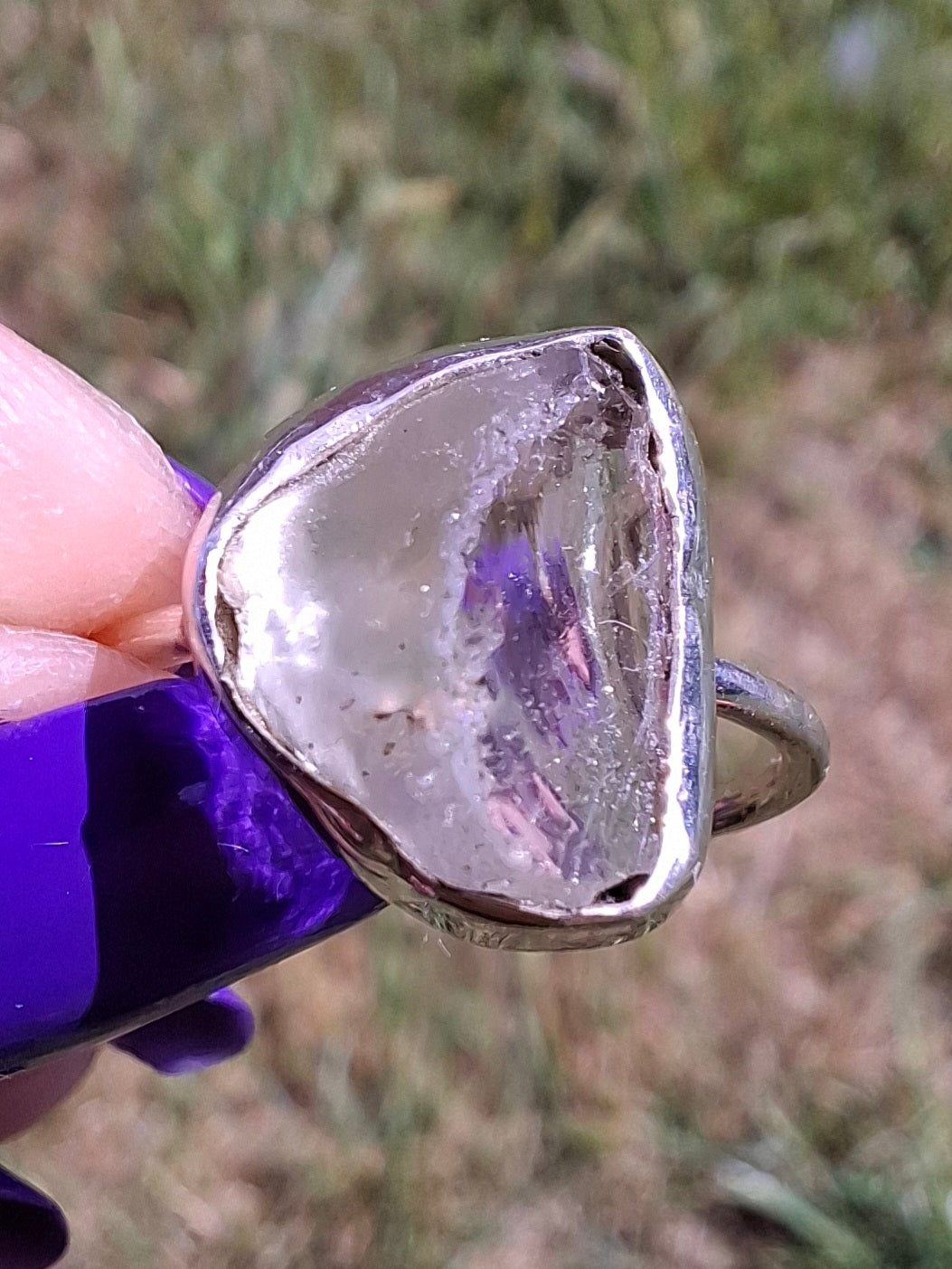 Libyan Desert Glass Ring, size large P, 925 Silver, Tektite (Ref: LR28)