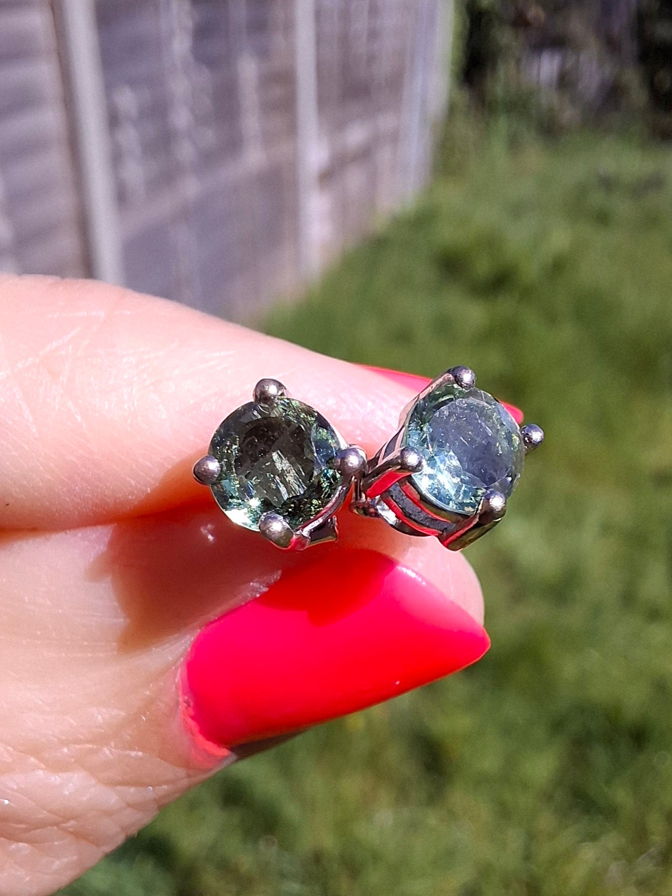Moldavite (faceted) 5mm STUD EARRINGS, 925 Silver, Tektite (Ref: Pair44)