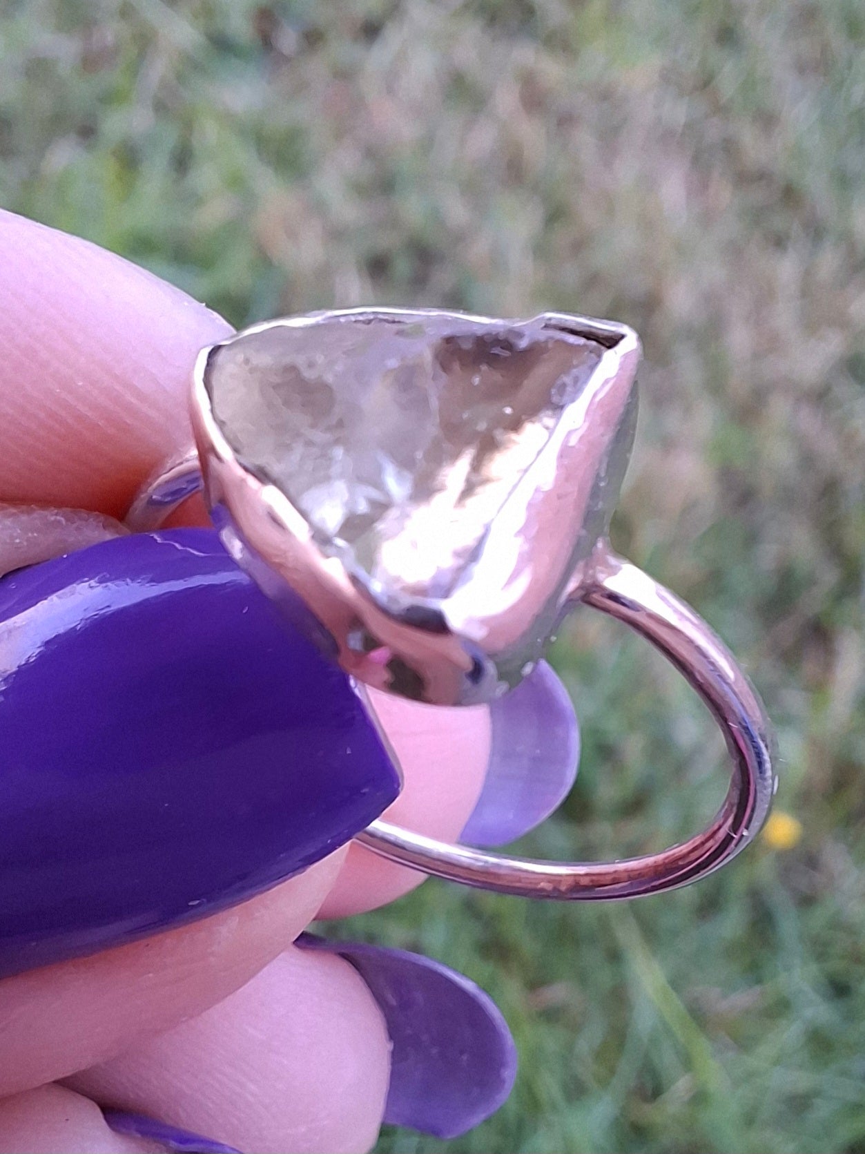 Libyan Desert Glass Ring, size small R, 925 Silver, Tektite (Ref: LR39)