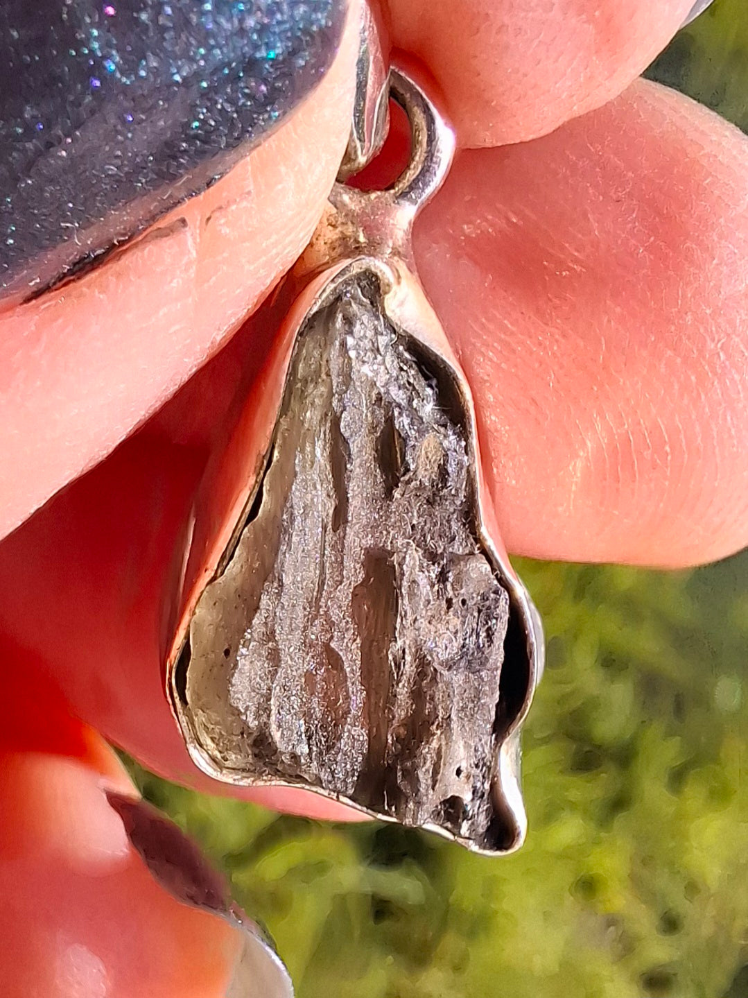 Moldavite Pendant, 925 Silver, Tektite (Ref: P8)