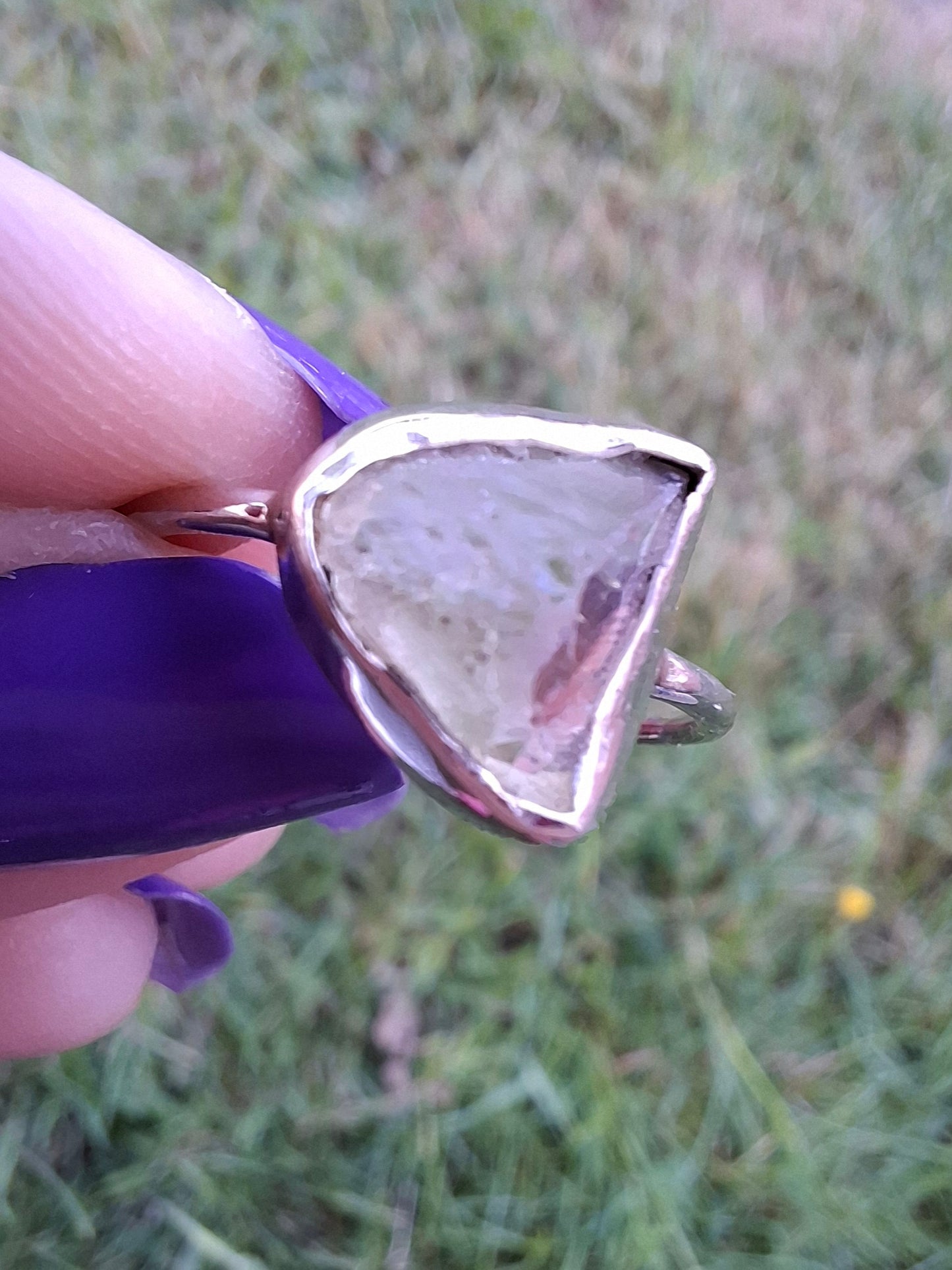Libyan Desert Glass Ring, size small R, 925 Silver, Tektite (Ref: LR39)