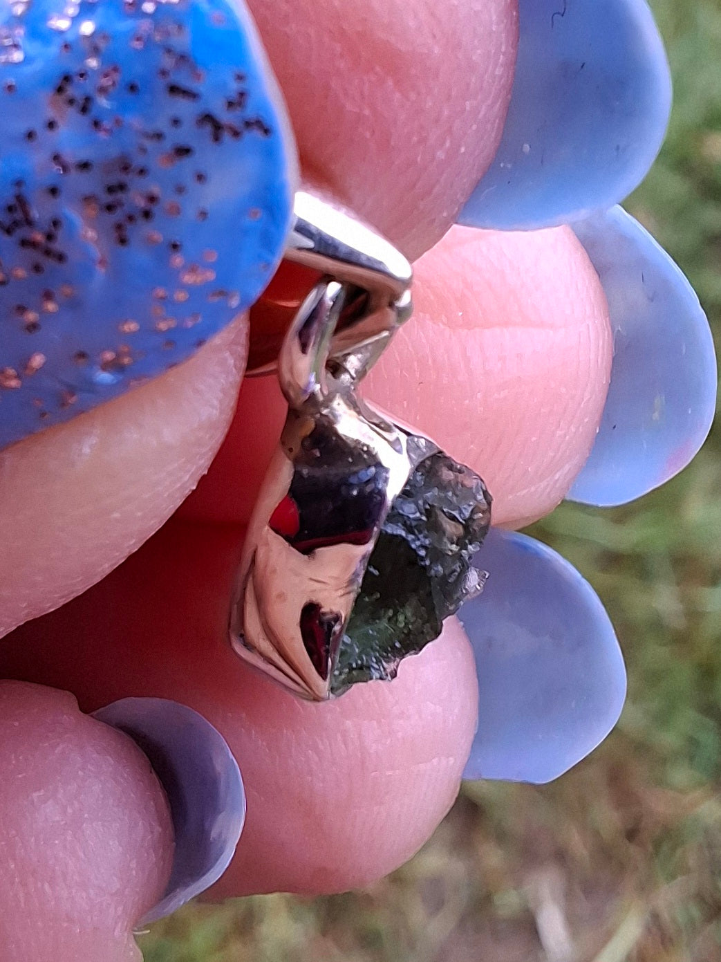 Moldavite Pendant, 925 Silver, Tektite (Ref: P66)