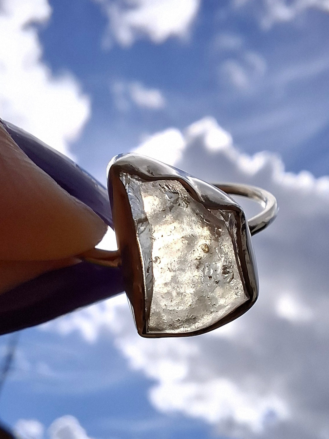 Libyan Desert Glass Ring, size large O, 925 Silver, Tektite (Ref: LR37)
