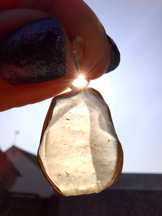 Libyan Desert Glass Pendant, 14K GOLD Plated, Tektite (Ref: LP116)