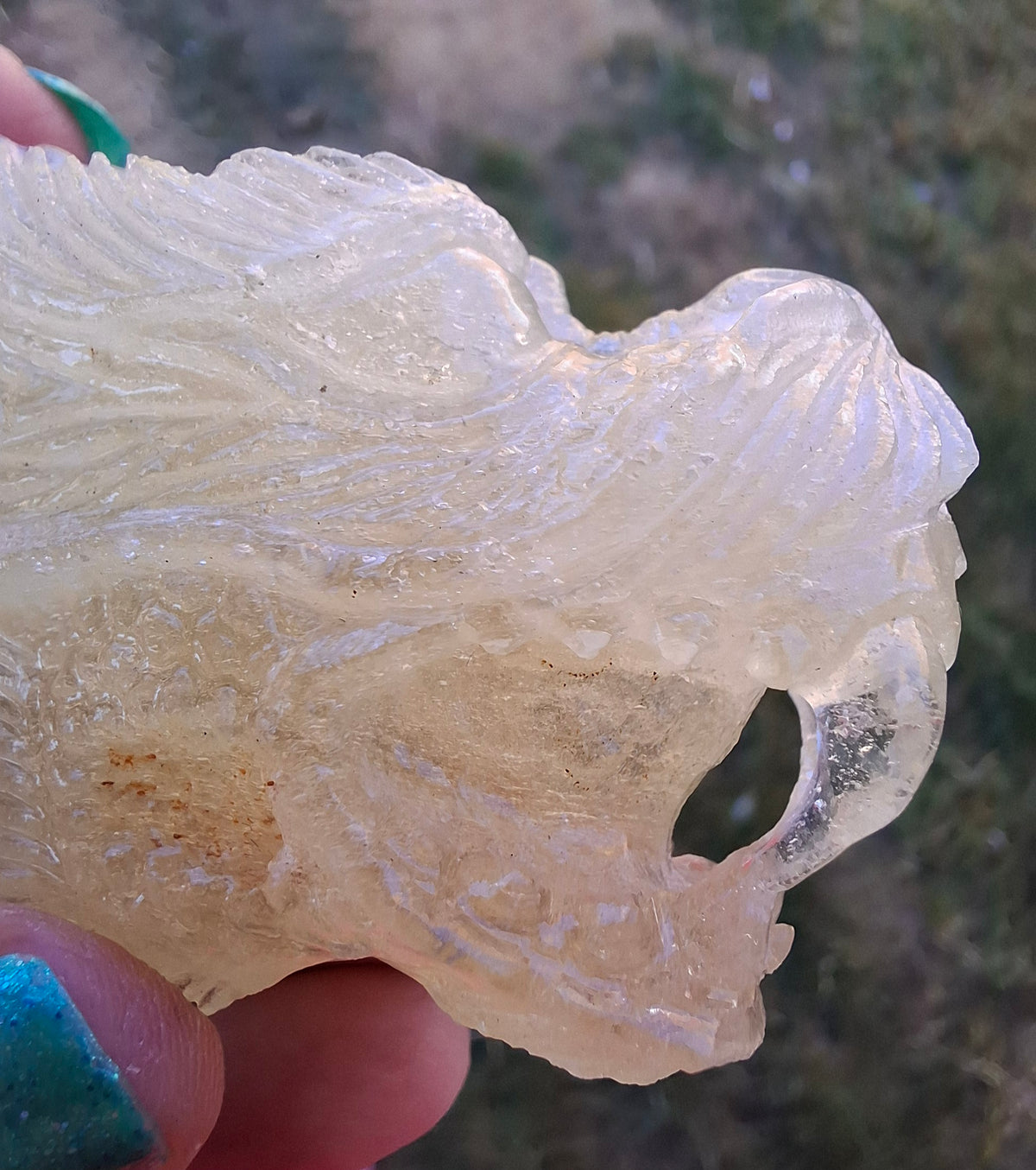 Libyan Desert Glass DRAGON HEAD Carving, 75.84g, Tektite (Ref: Dragon1)
