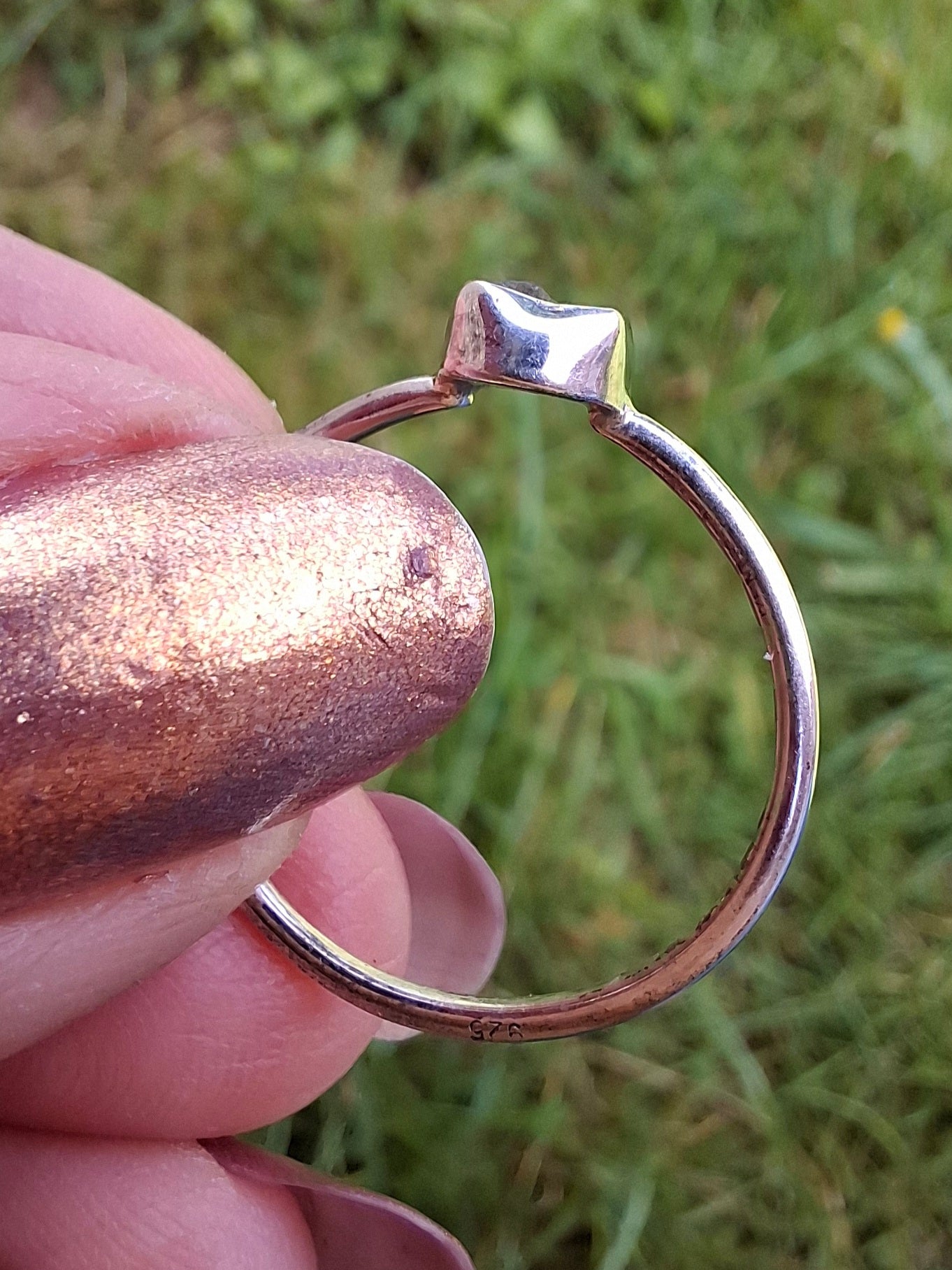 Moldavite Ring, size small Q, 925 Silver, Tektite (Ref: R44)