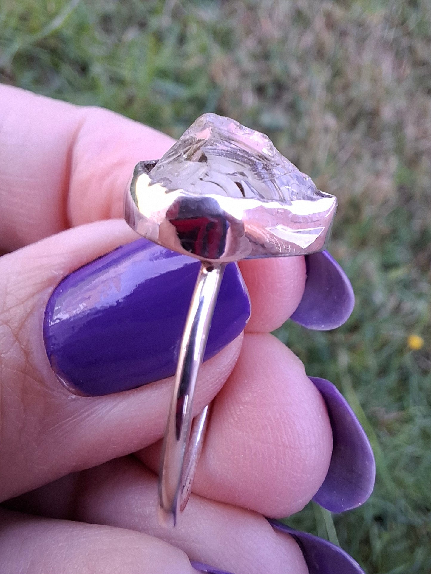 Libyan Desert Glass Ring, size large S/small T, 925 Silver, Tektite (Ref: LR47)