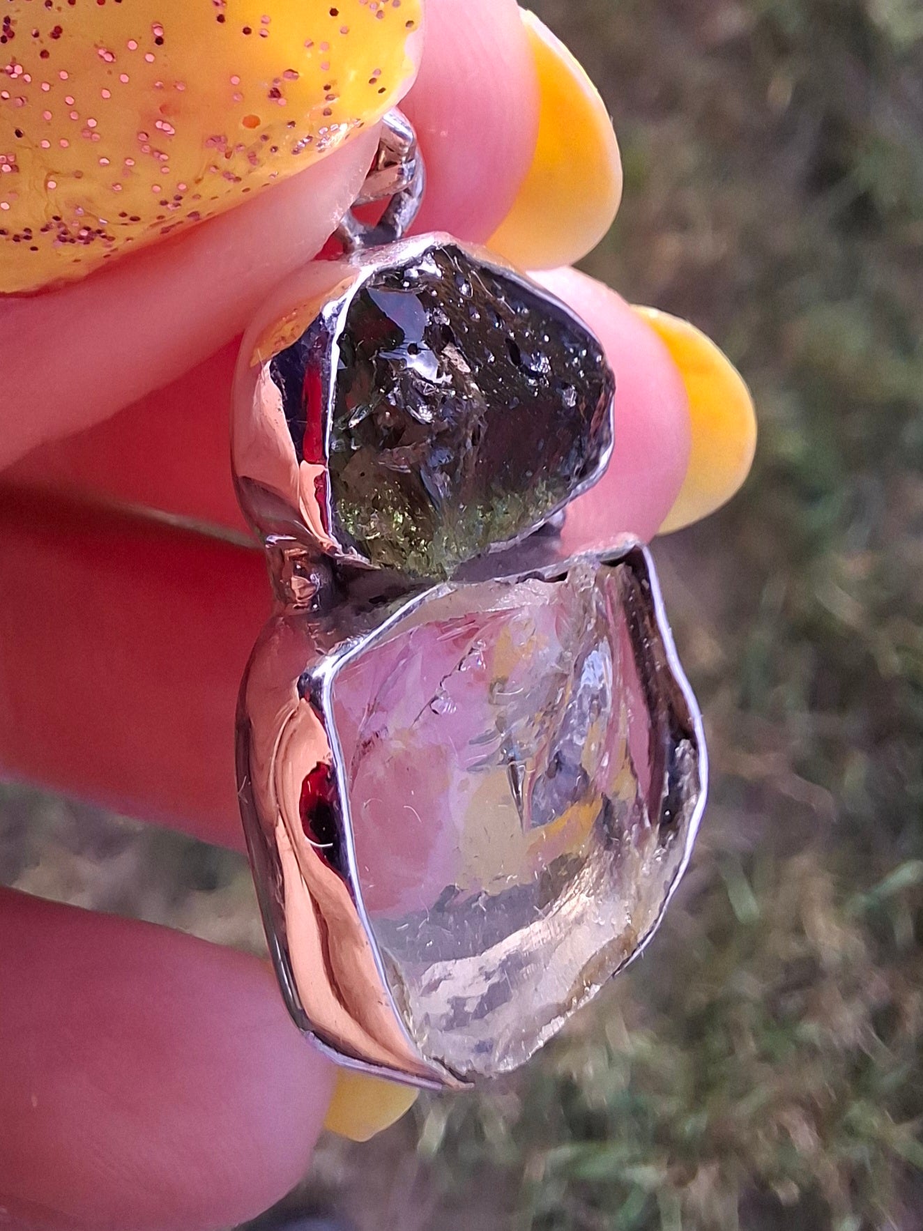 Moldavite & Libyan Desert Glass Pendant, 925 Silver, Tektite (Ref: MLP14)