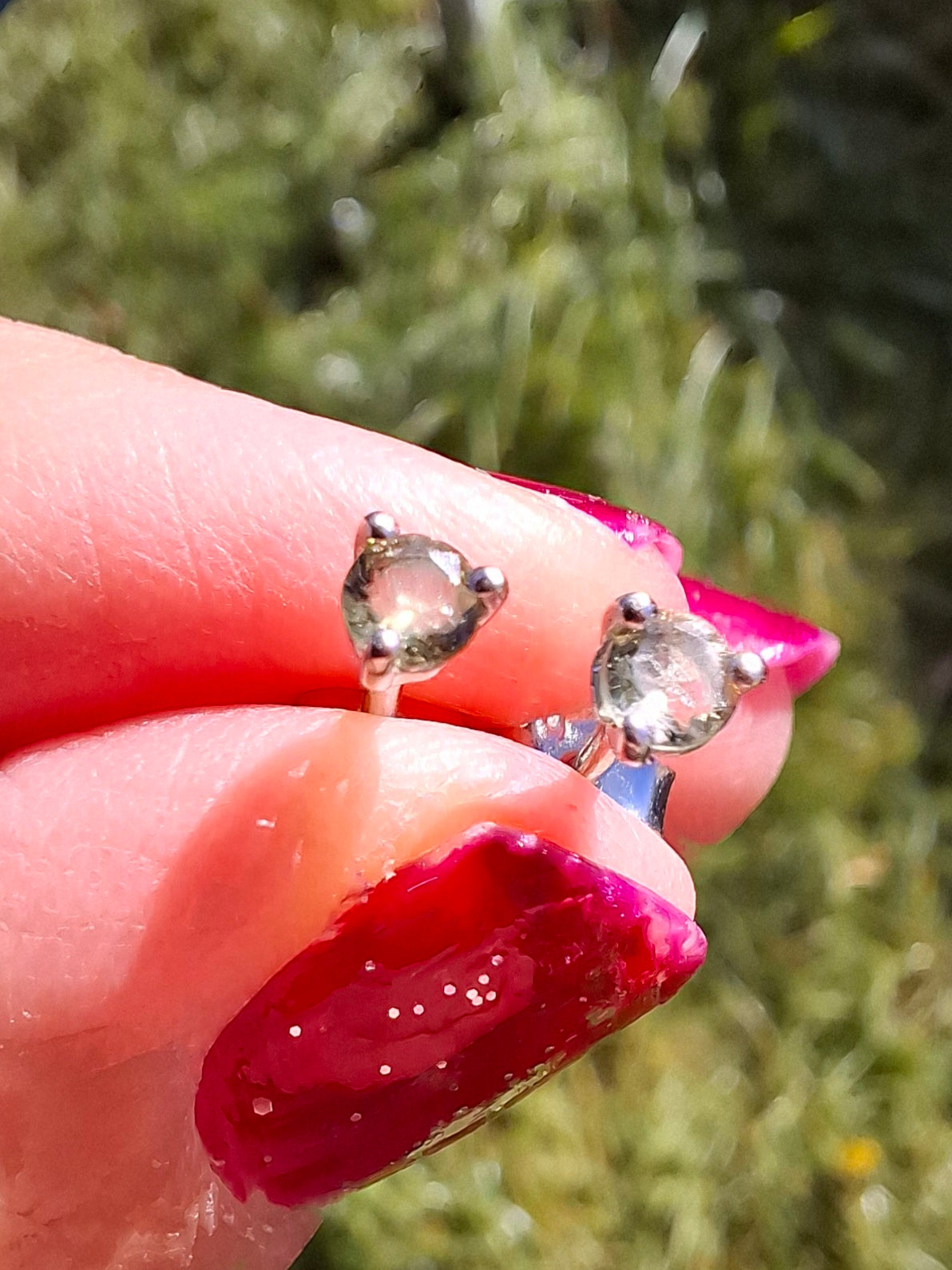Moldavite (Faceted) 3mm Stud Earrings, 925 Silver (Ref: Pair66)