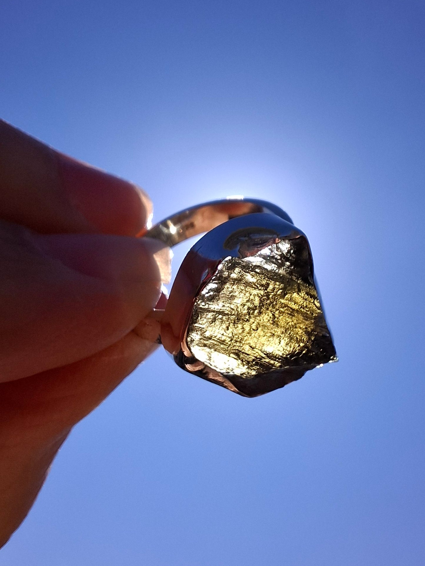 Moldavite Ring, size K, 925 Silver,  Tektite (Ref: R303)