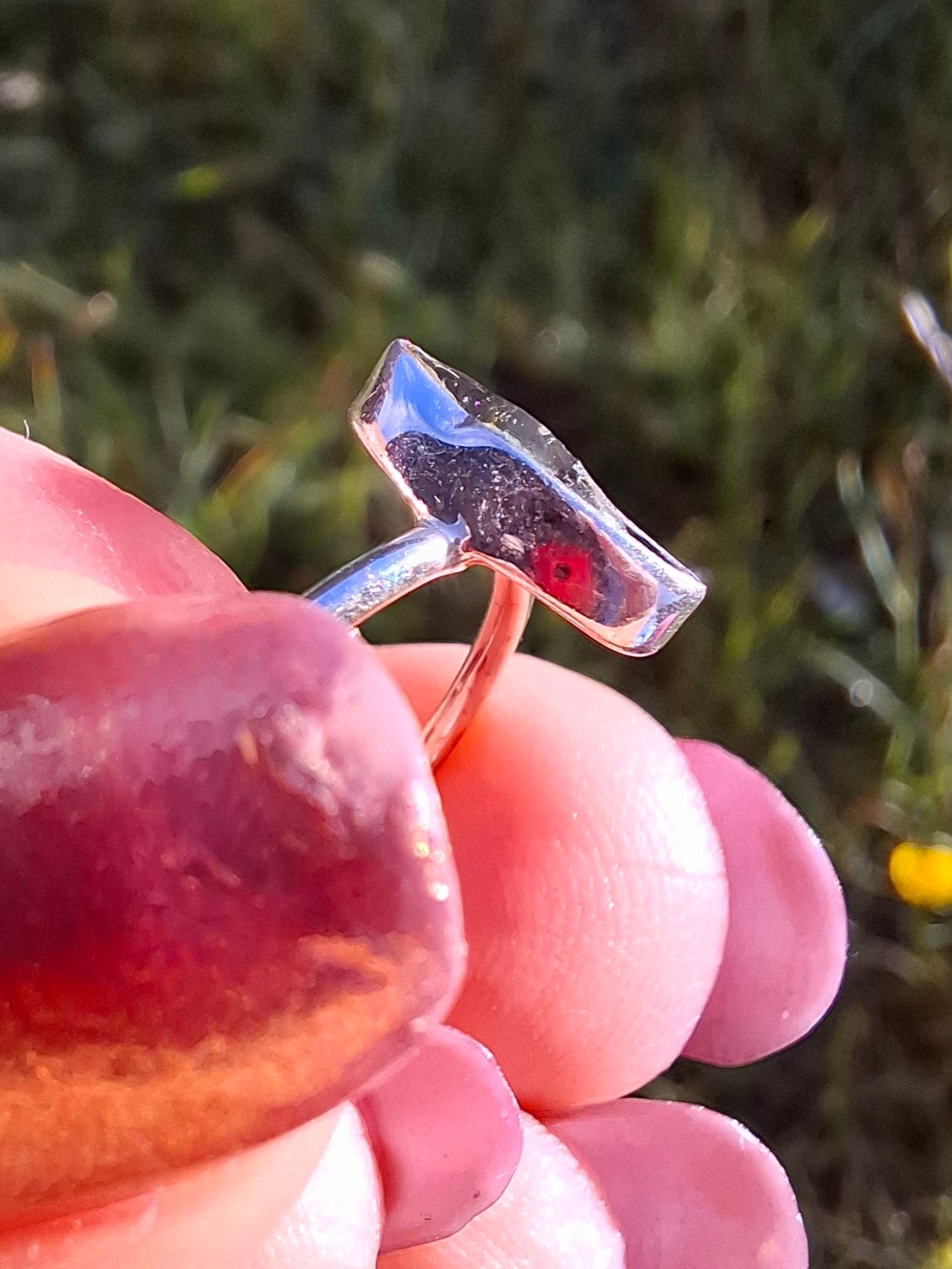 Moldavite Ring, size large M/small N, 925 Silver, Tektite (Ref: R39)