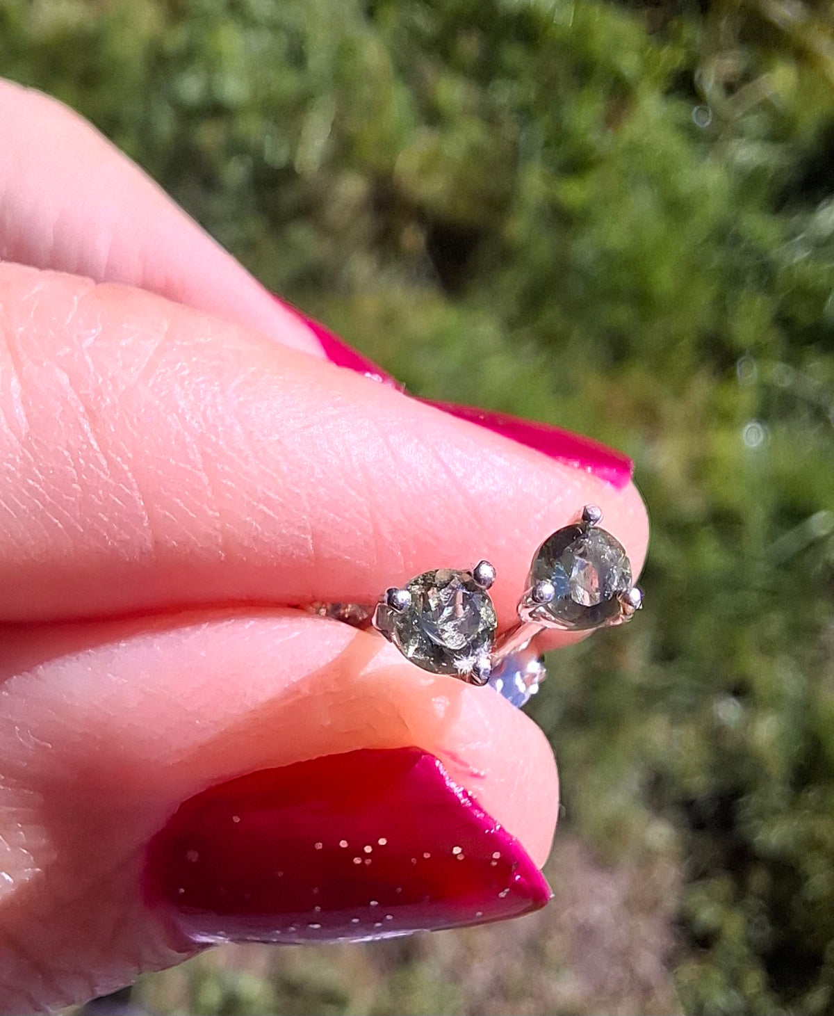 Moldavite (Faceted) 3mm STUD Earrings, 925 Silver (Ref: Pair 58)