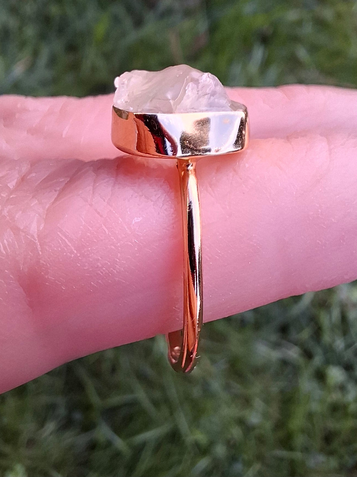 Libyan Desert Glass Ring, 14K GOLD Plated, size large N, Tektite (Ref: LR75)