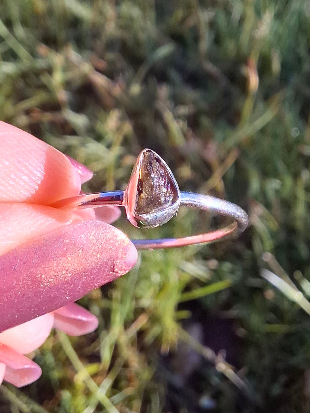Moldavite Ring, size small T, 925 silver, Tektite (Ref: 56)