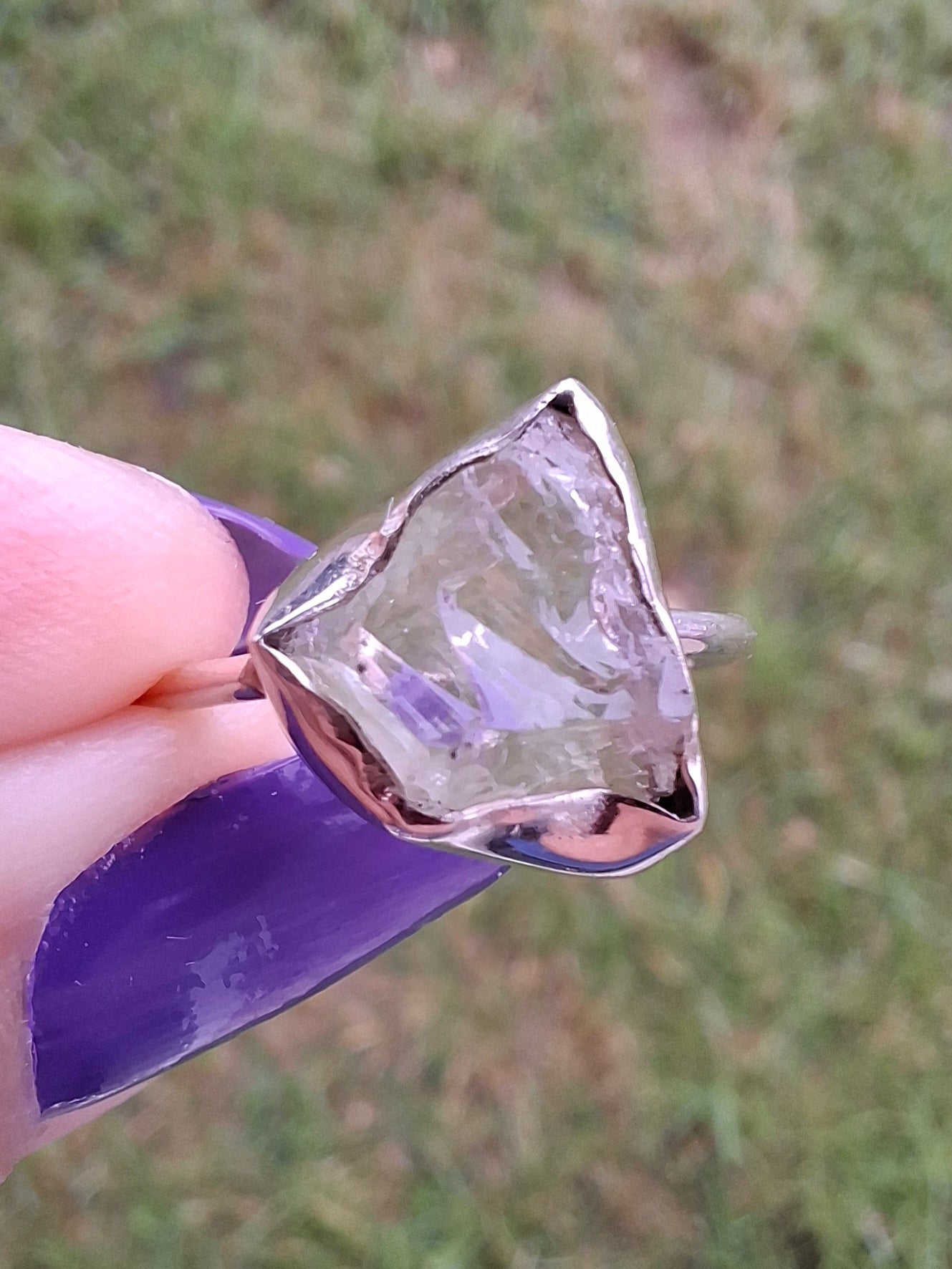 Libyan Desert Glass Ring, size large O, 925 Silver, Tektite (Ref: LR24)
