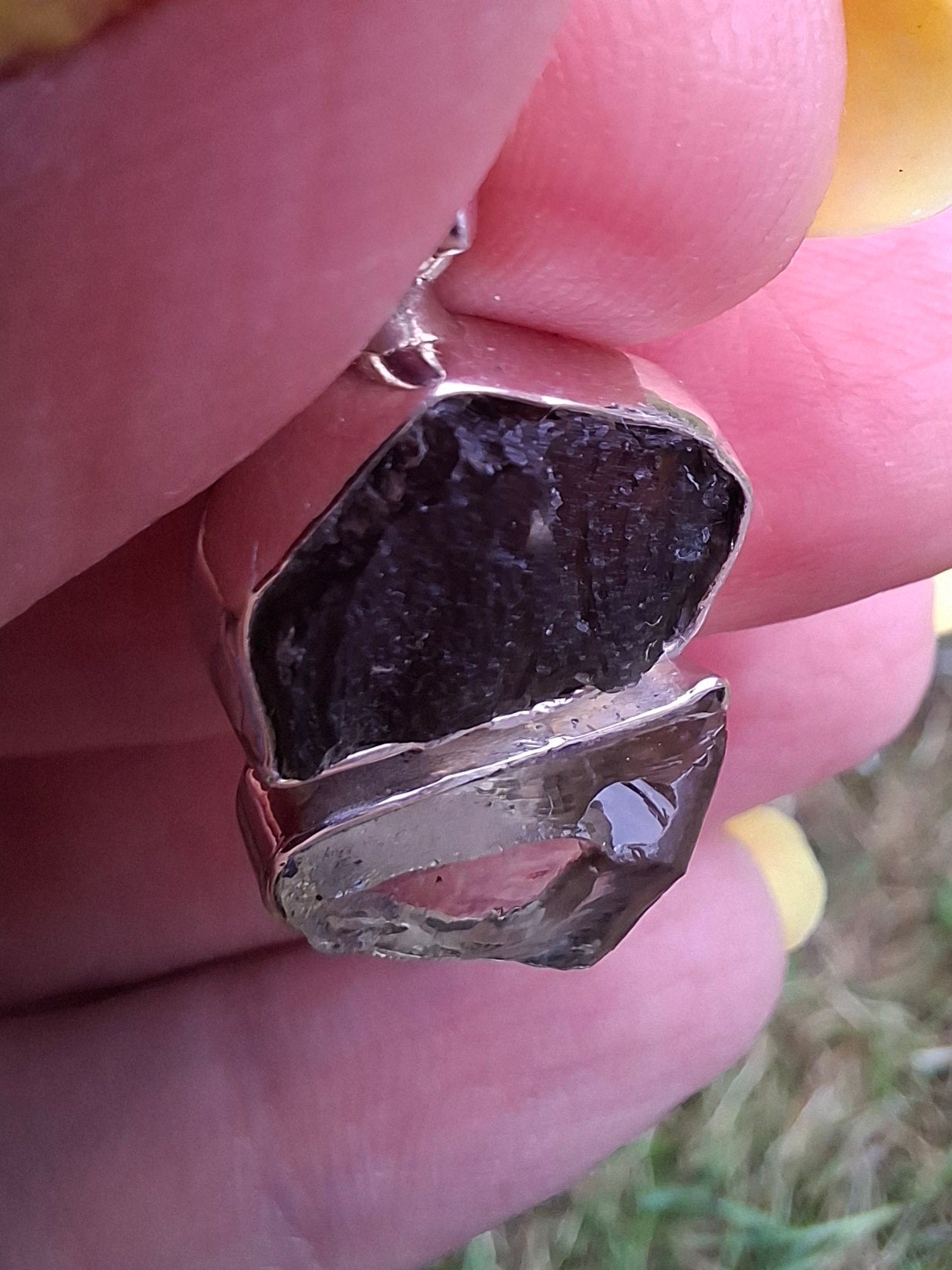 Moldavite & Libyan Desert Glass Pendant, 925 Silver, Tektite (Ref: MLP3)