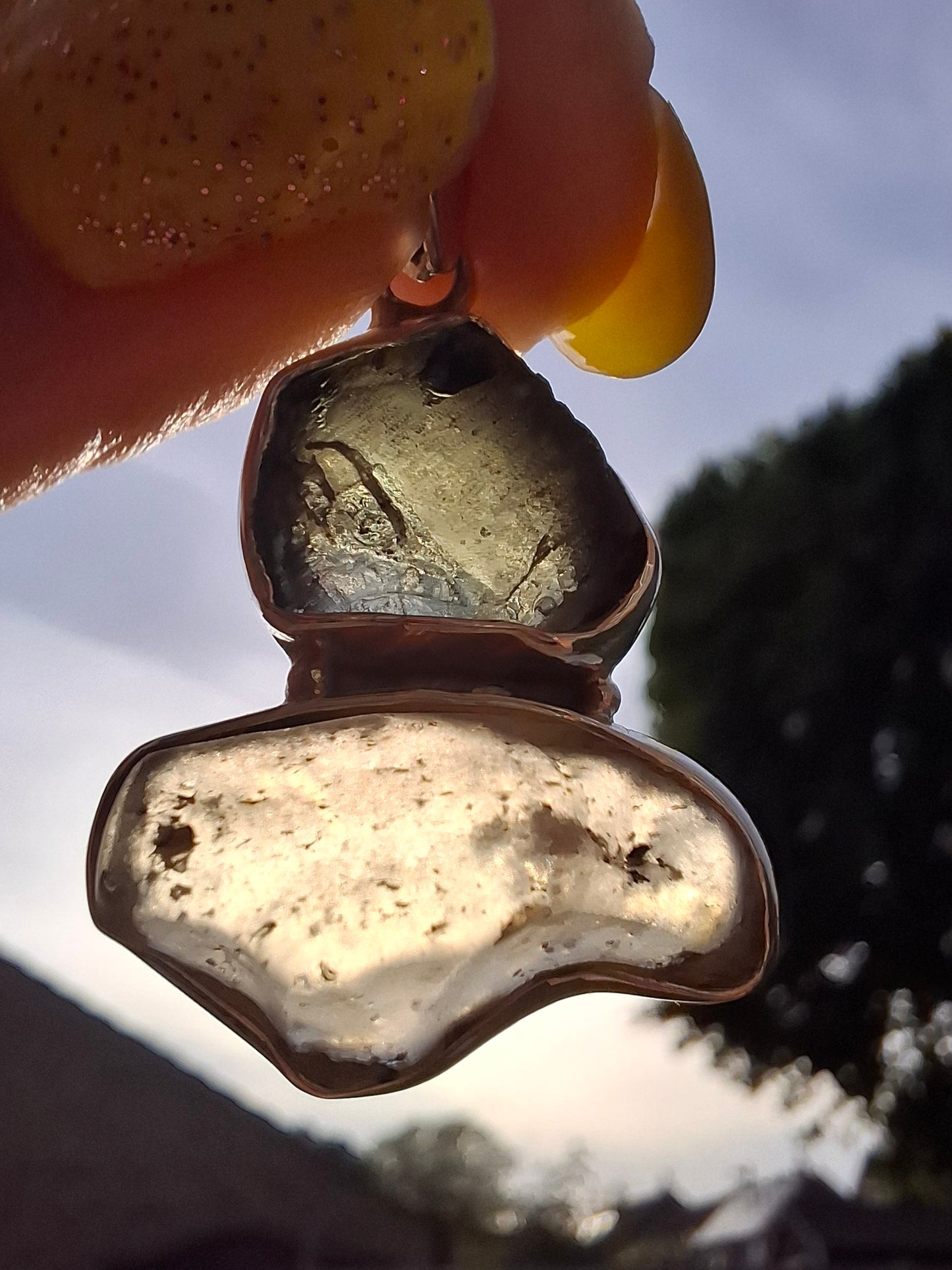 Moldavite & Libyan Desert Glass Pendant, 925 Silver, Tektite (Ref: MLP10)