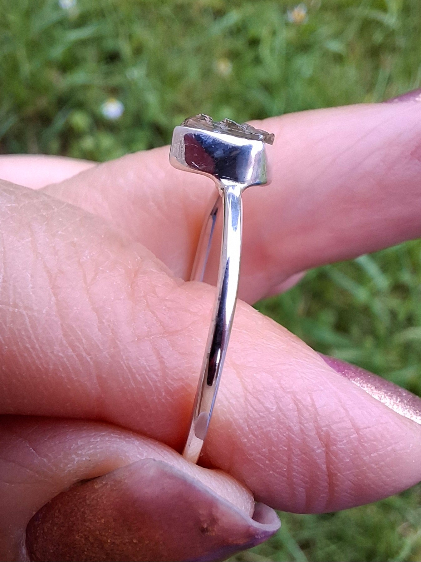 Moldavite Ring, size large R/small S, 925 Silver, Tektite (Ref: R55)