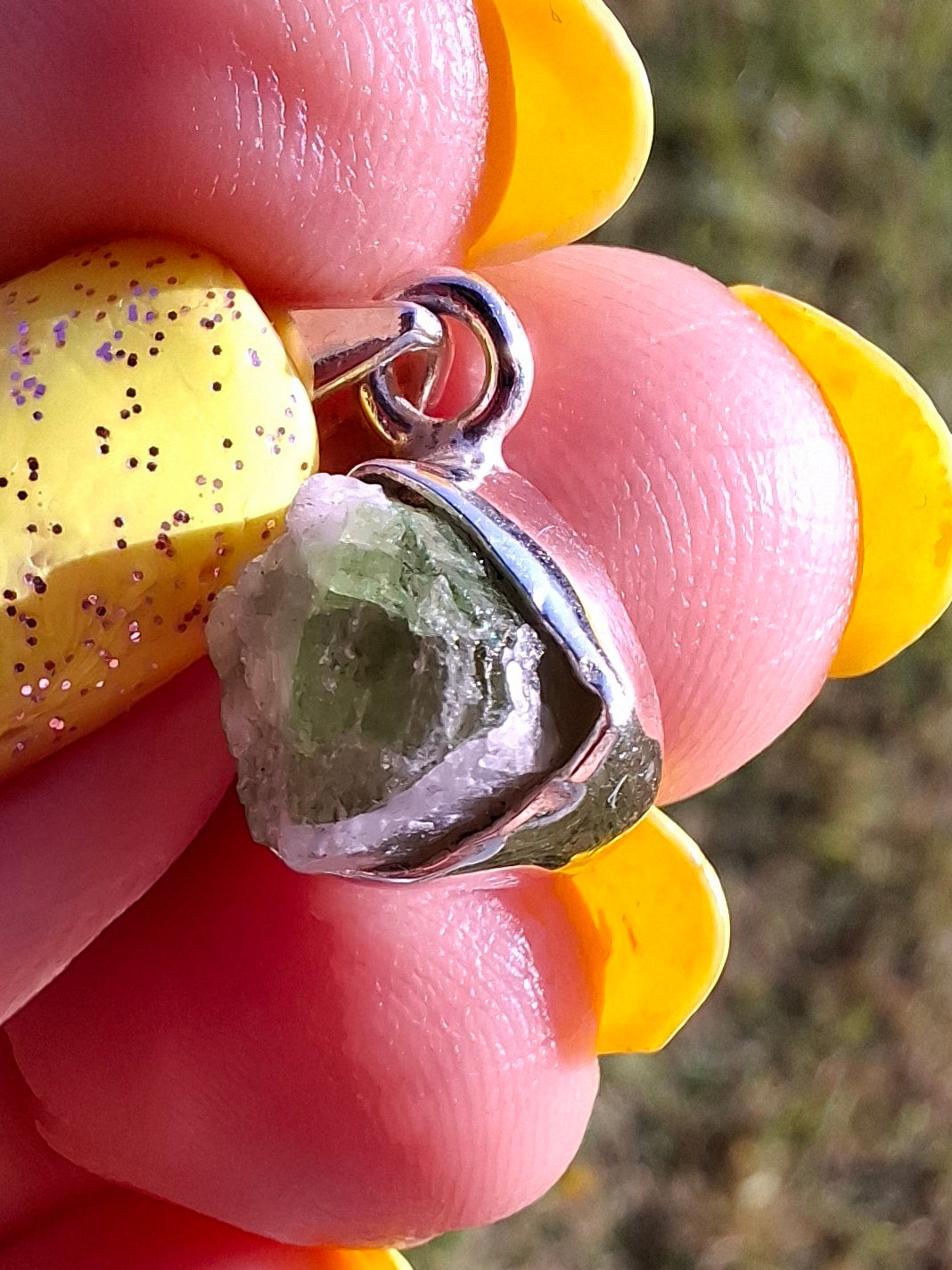 Green Tourmaline Pendant, 925 Silver, Crystal (Ref: GT2)