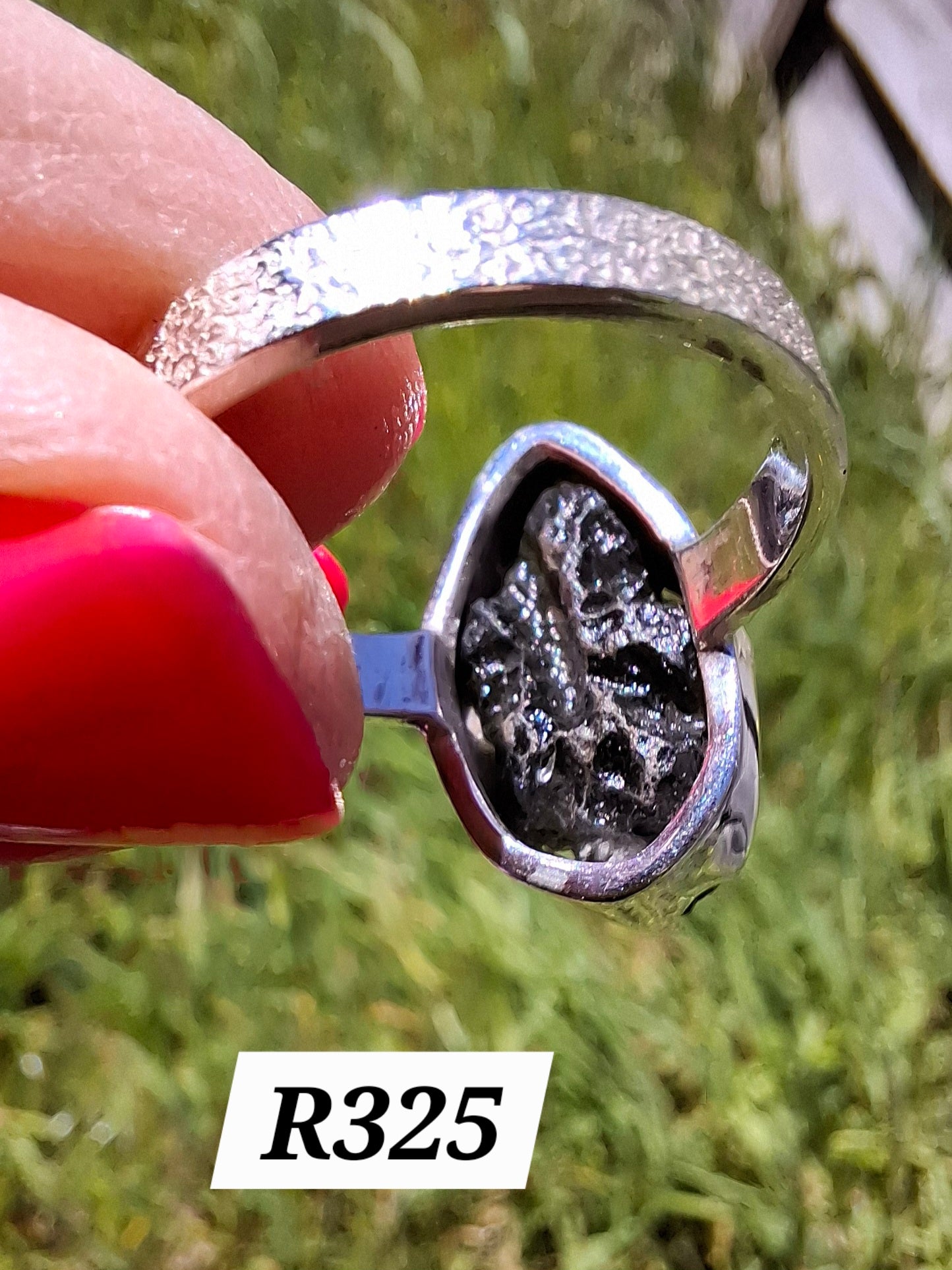 Moldavite Ring, size U, 925 Silver, Tektite (Ref: R325)