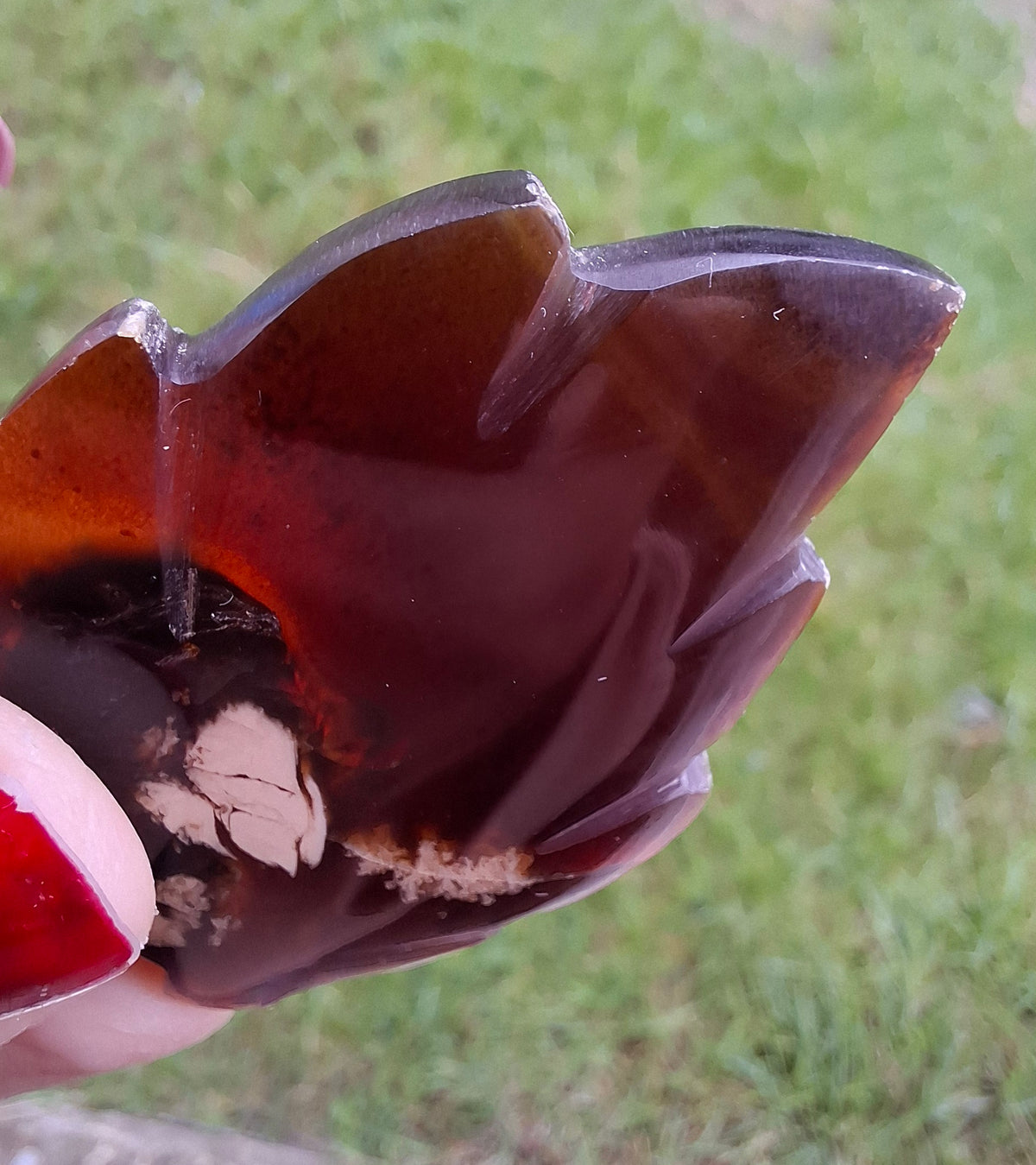 Red Amber Leaf Carving, 7.42g, Fossil (Ref: Leaf13)