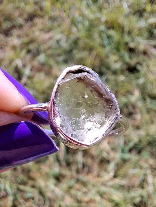 Libyan Desert Glass Ring, size large R/small S, 925 Silver, Tektite (Ref: LR42)