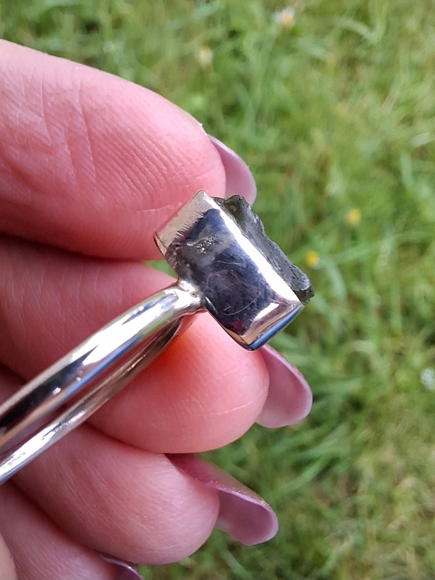 Moldavite Ring, size small W, 925 Silver, Tektite (Ref: R59)