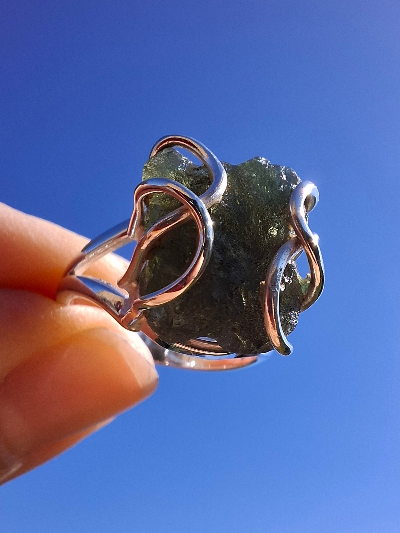 Moldavite Ring, size M, 925 Silver, Tektite (Ref: R5)