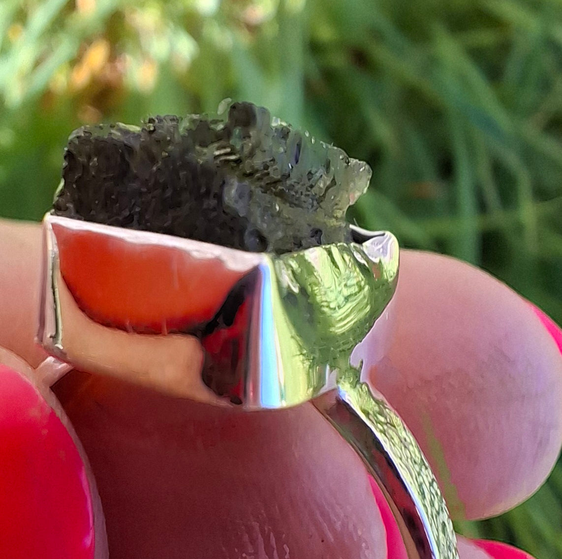 Moldavite Ring, size U, 925 Silver, Tektite (Ref: R324)