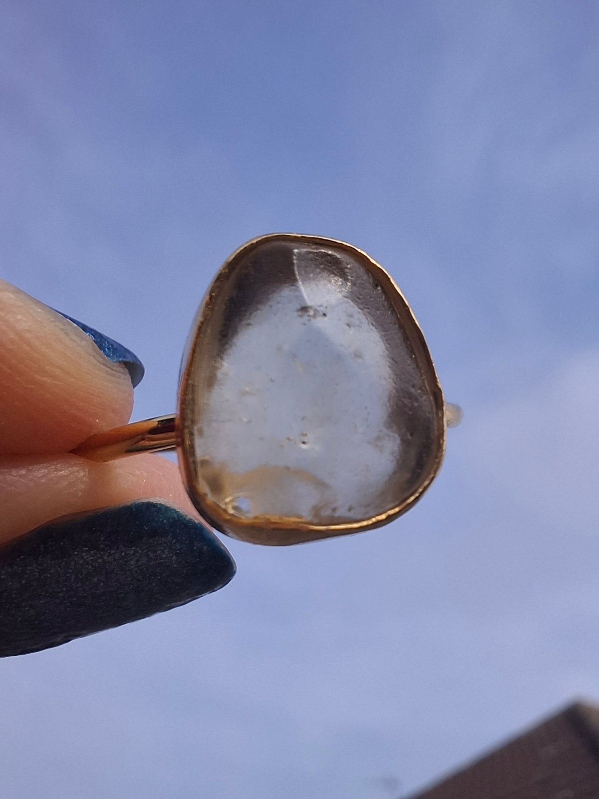 Libyan Desert Glass Ring, 14K GOLD Plated, size large Q, Tektite (Ref: LR80)