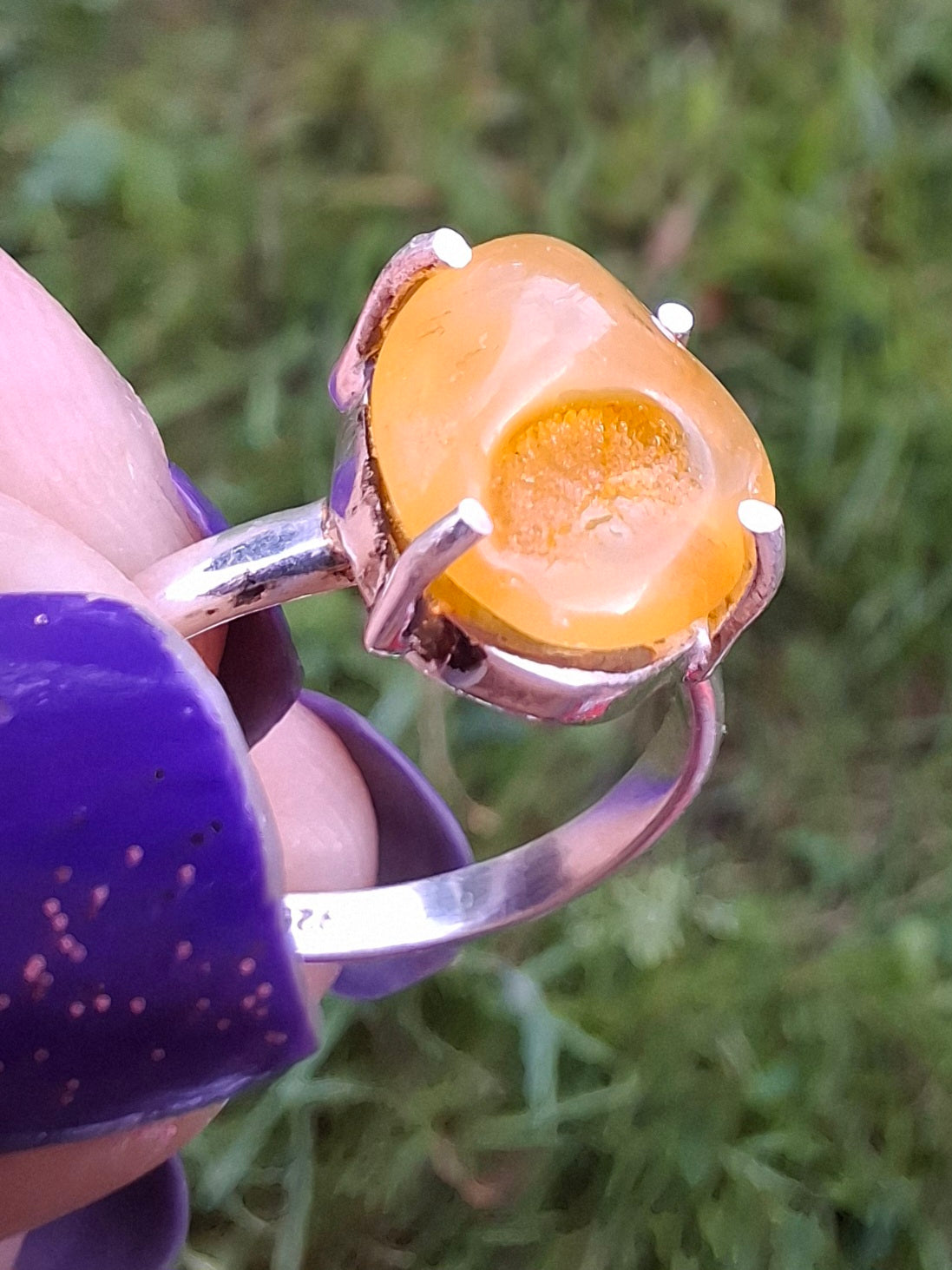 Baltic Amber Ring, size large L, 925 Silver, Fossil (Ref: AR2)